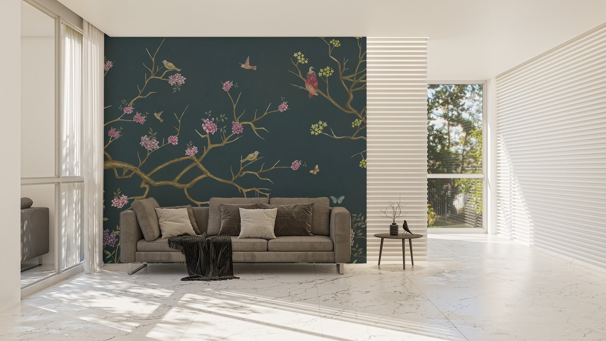 Elegant flower pattern chinoiserie wallpaper design