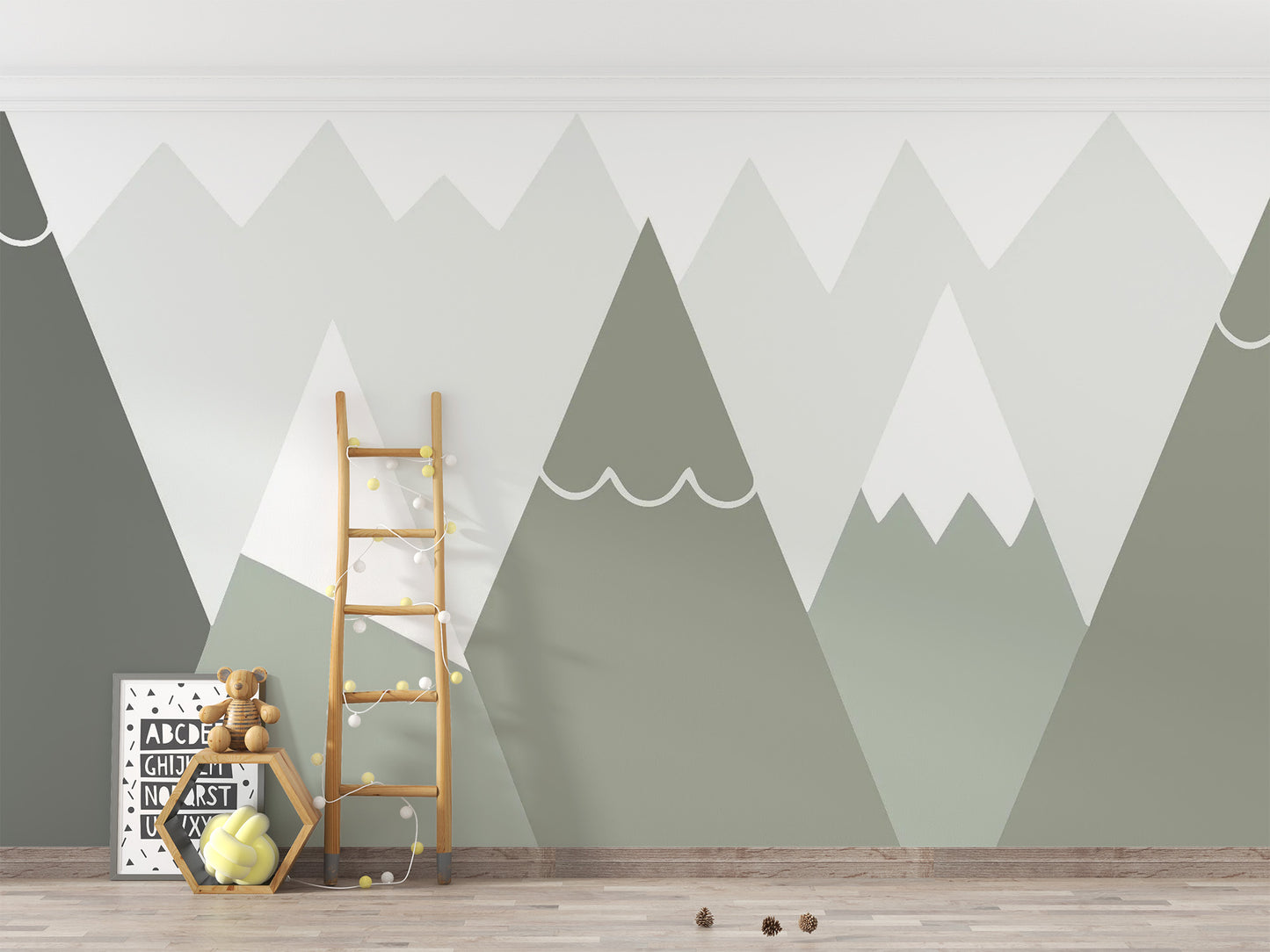 Soft-colored kids mountain design wallpaper