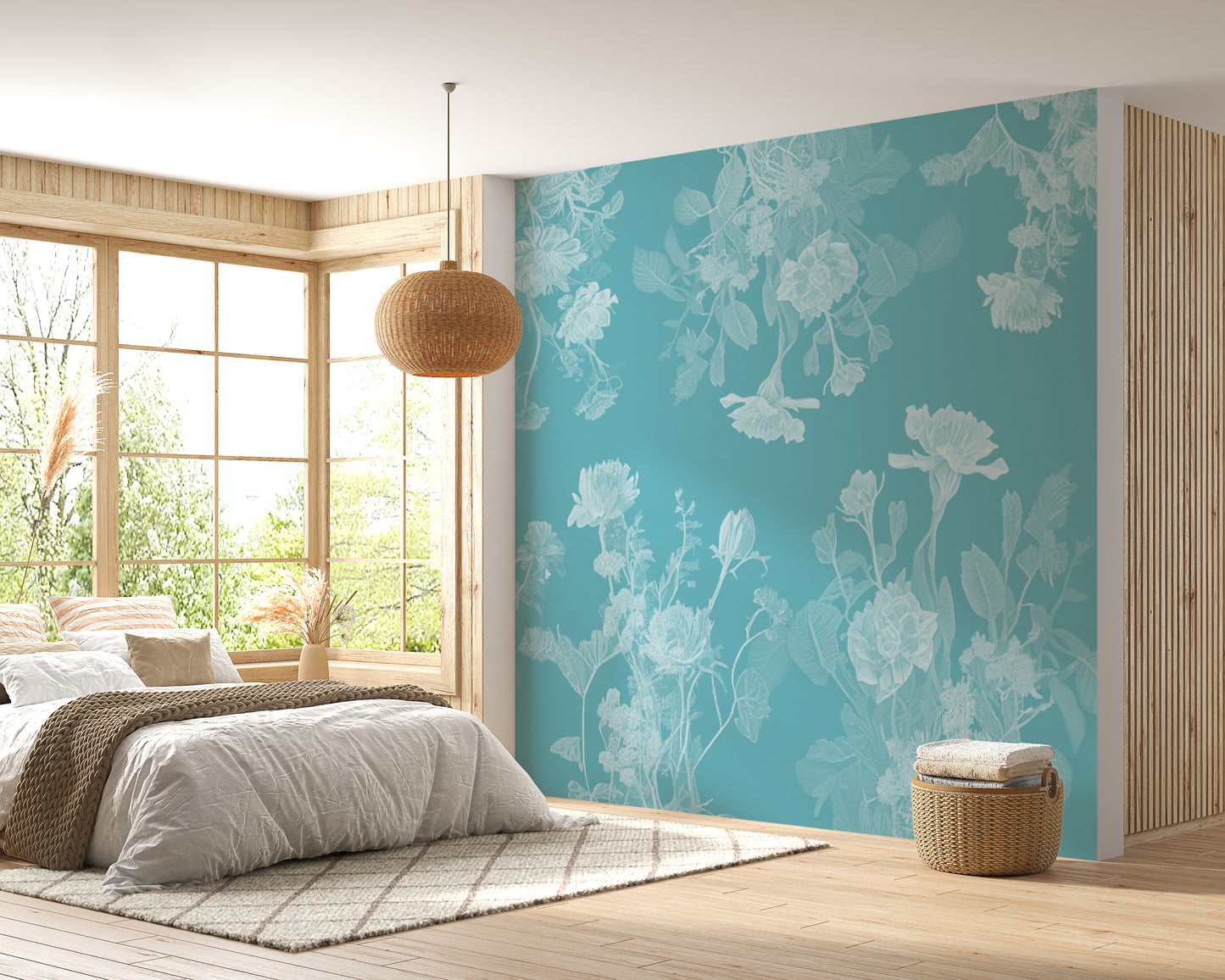 Bedroom Blue Flowers Wallpaper Mural - Giffywalls