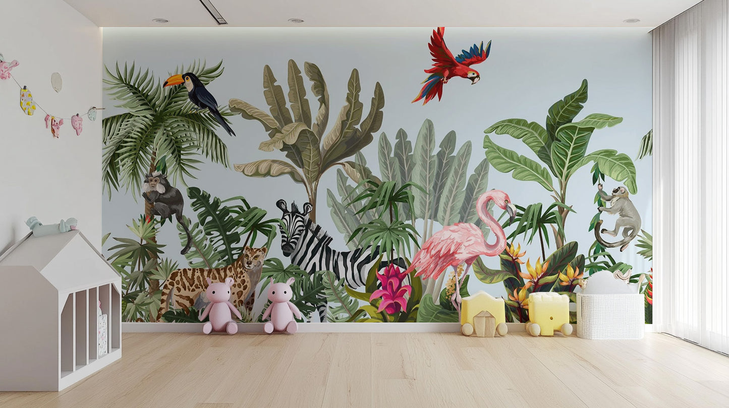 Tropical Animals & Birds Wallpaper Mural