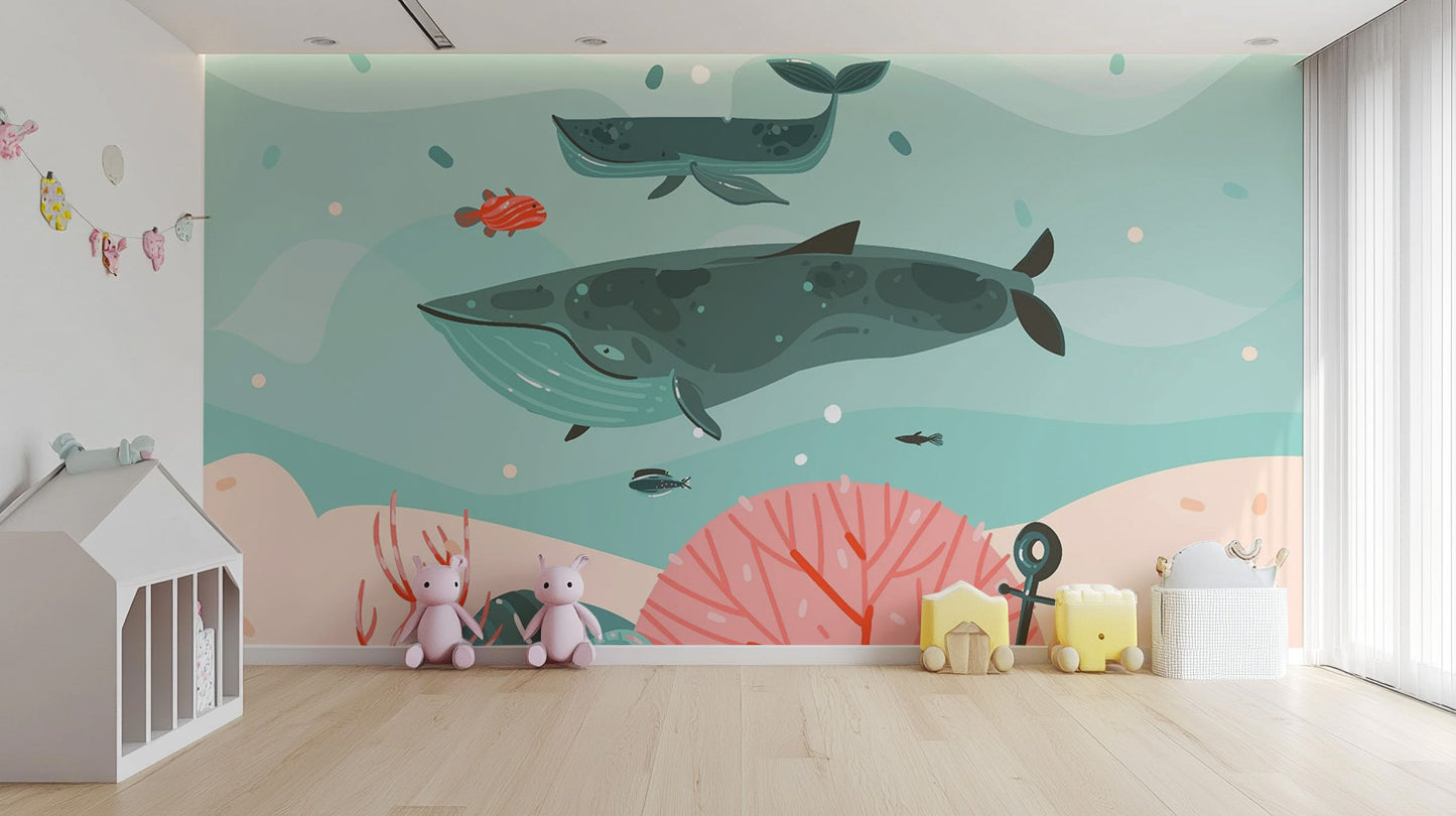 Whale Adventure Underwater Wallpaper Mural for Kids