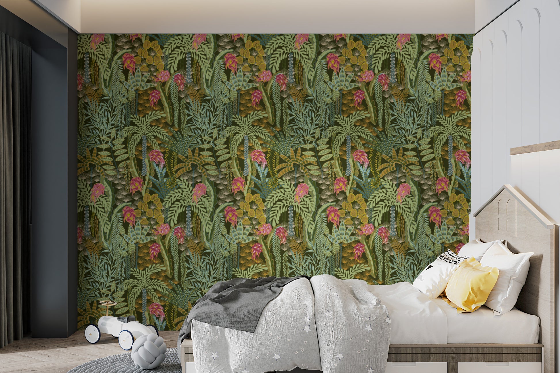 Emerald Jungle Melody wallpaper with bold emerald green foliage.
