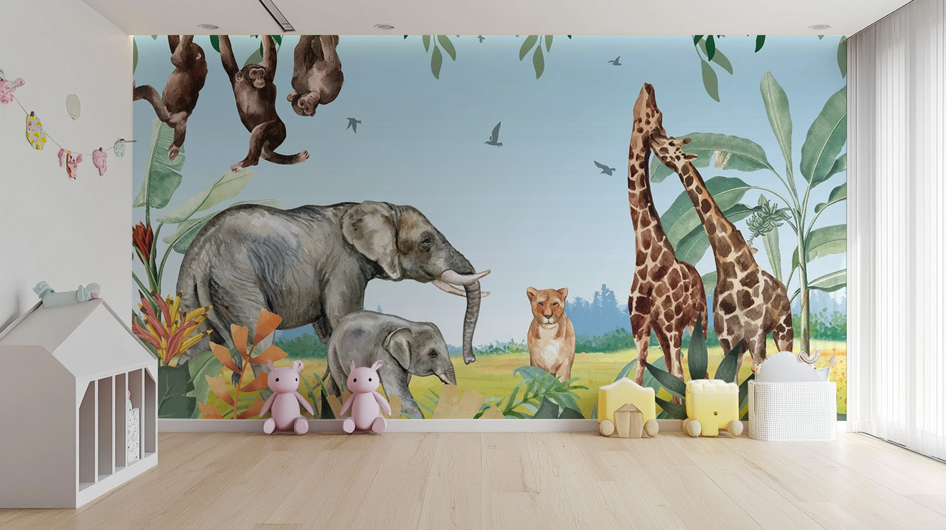 African Safari Jungle Animals Wallpaper Mural for kids
