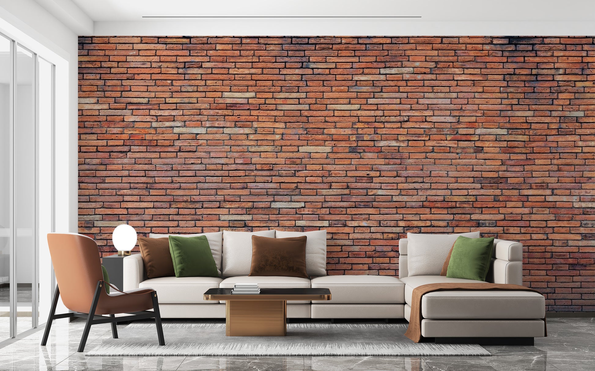 Vibrant red brick wallpaper mural for interiors