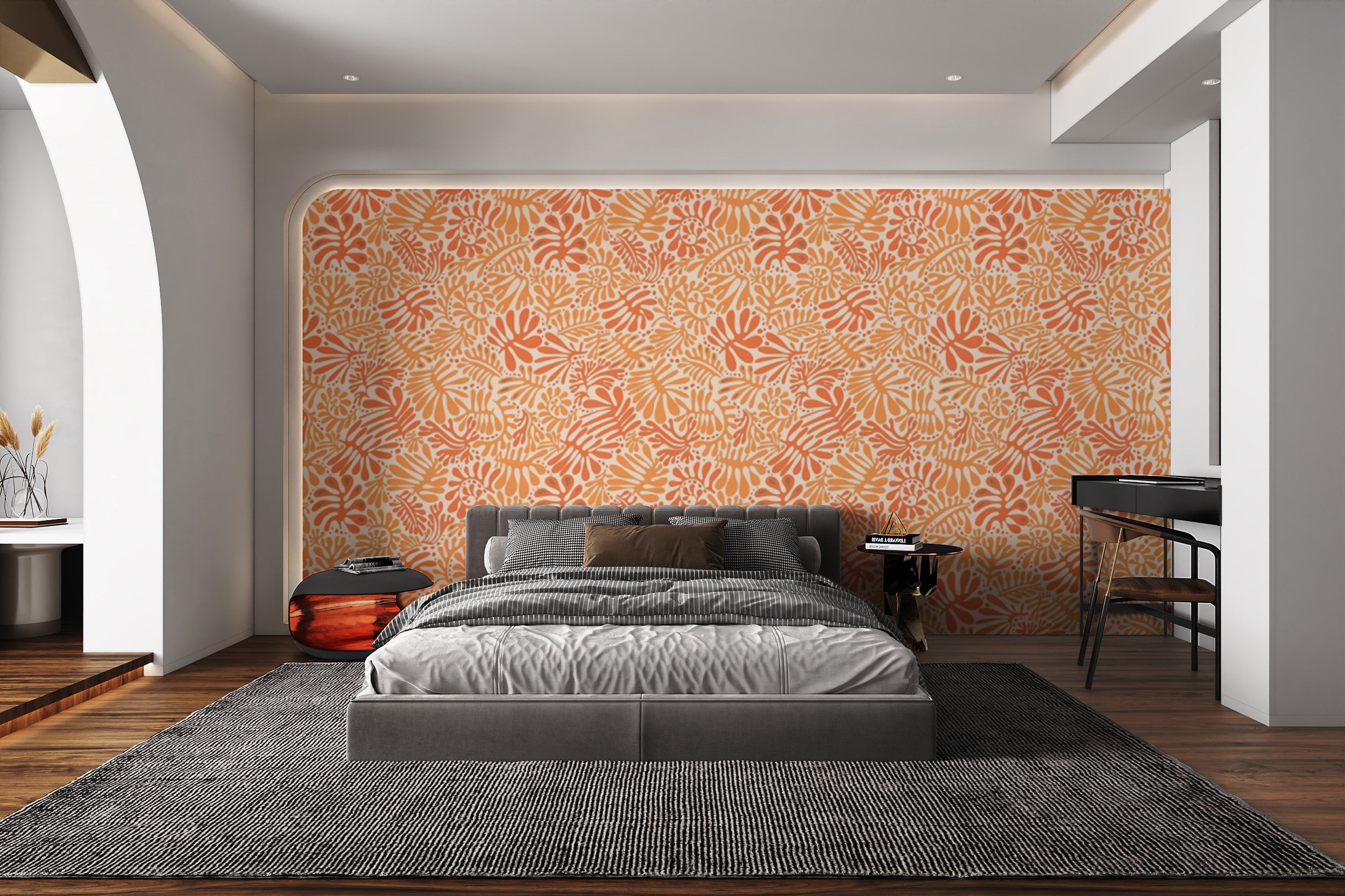 Easy-to-apply Tangerine Leaf wallpaper for decor