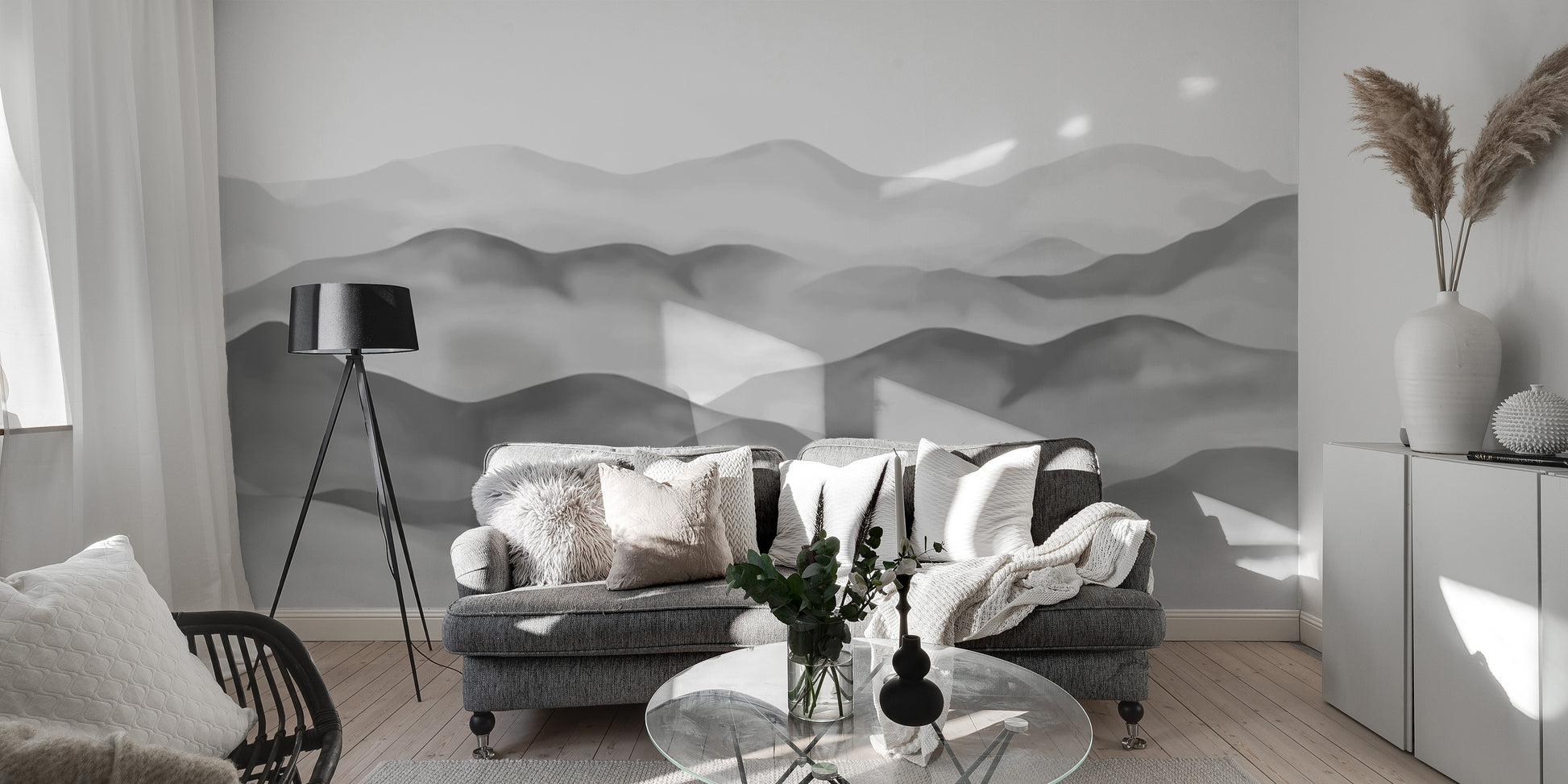 Stylish grey mountain mural for contemporary settings