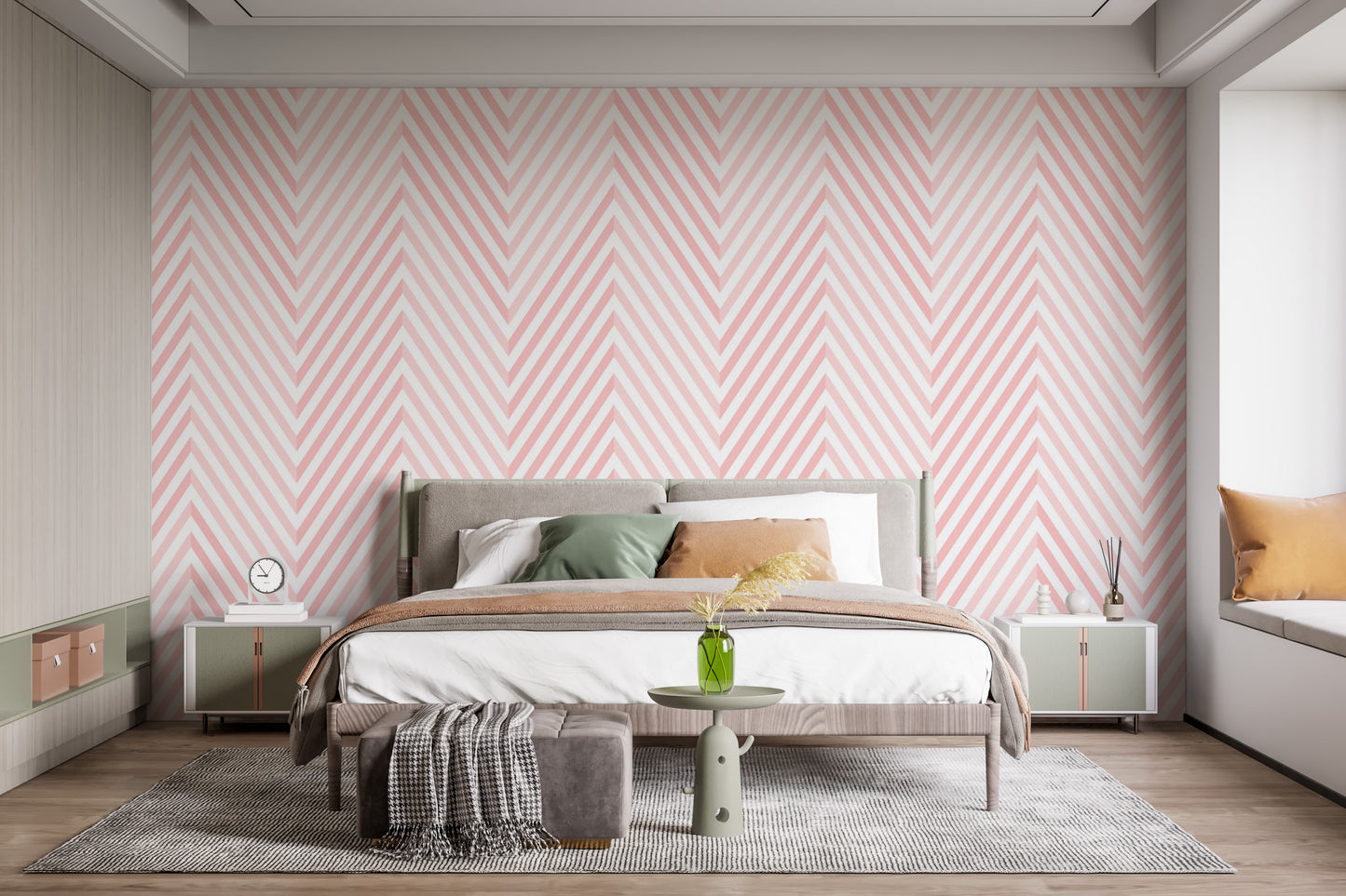 Stylish geometric chevron mural wallpaper.