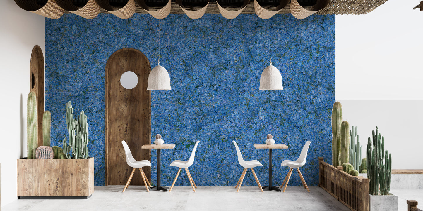 Flower Pattern Embroidery Blue Wallpaper Murals - Giffywalls