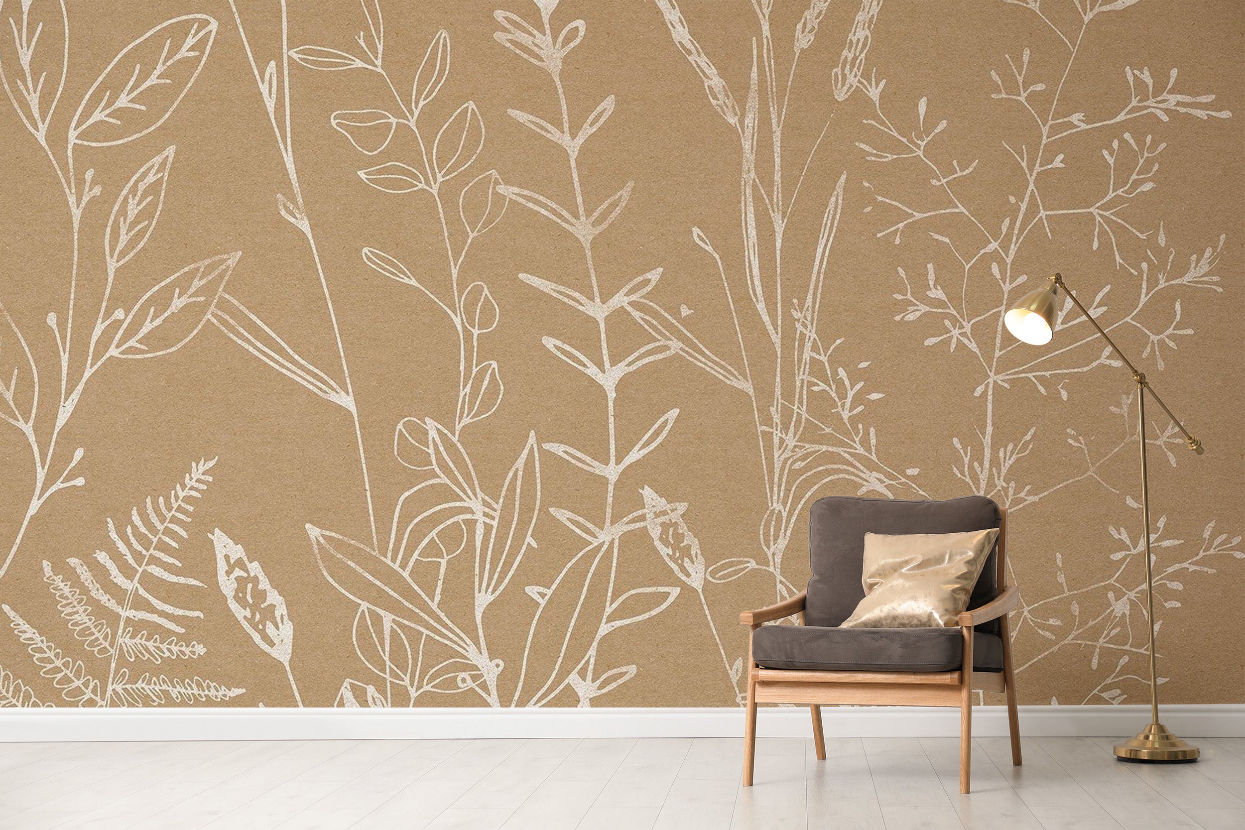 Nature-inspired beige herbs wallpaper for interiors