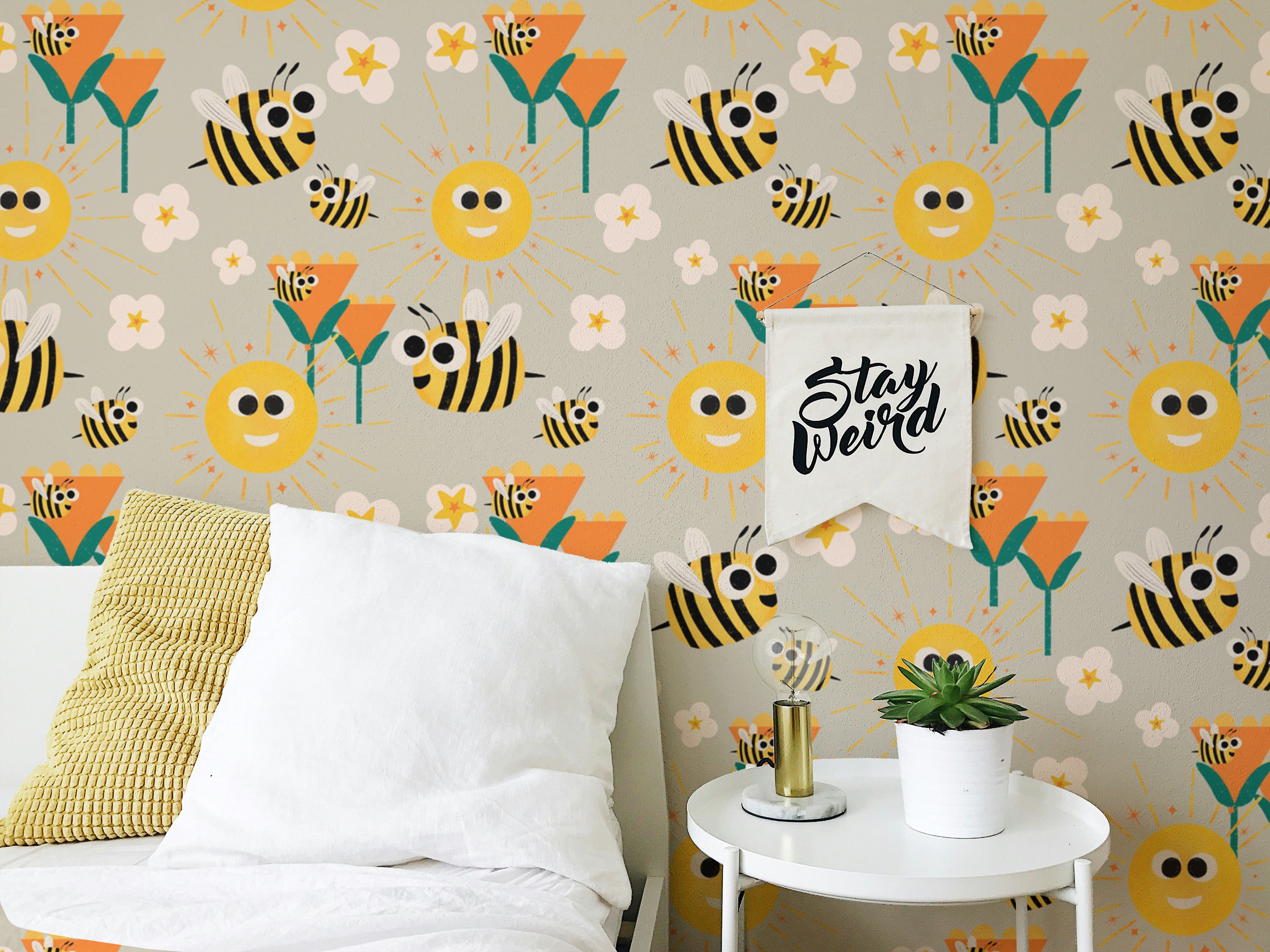 Sunshine and bees mural perfect for kids' rooms
