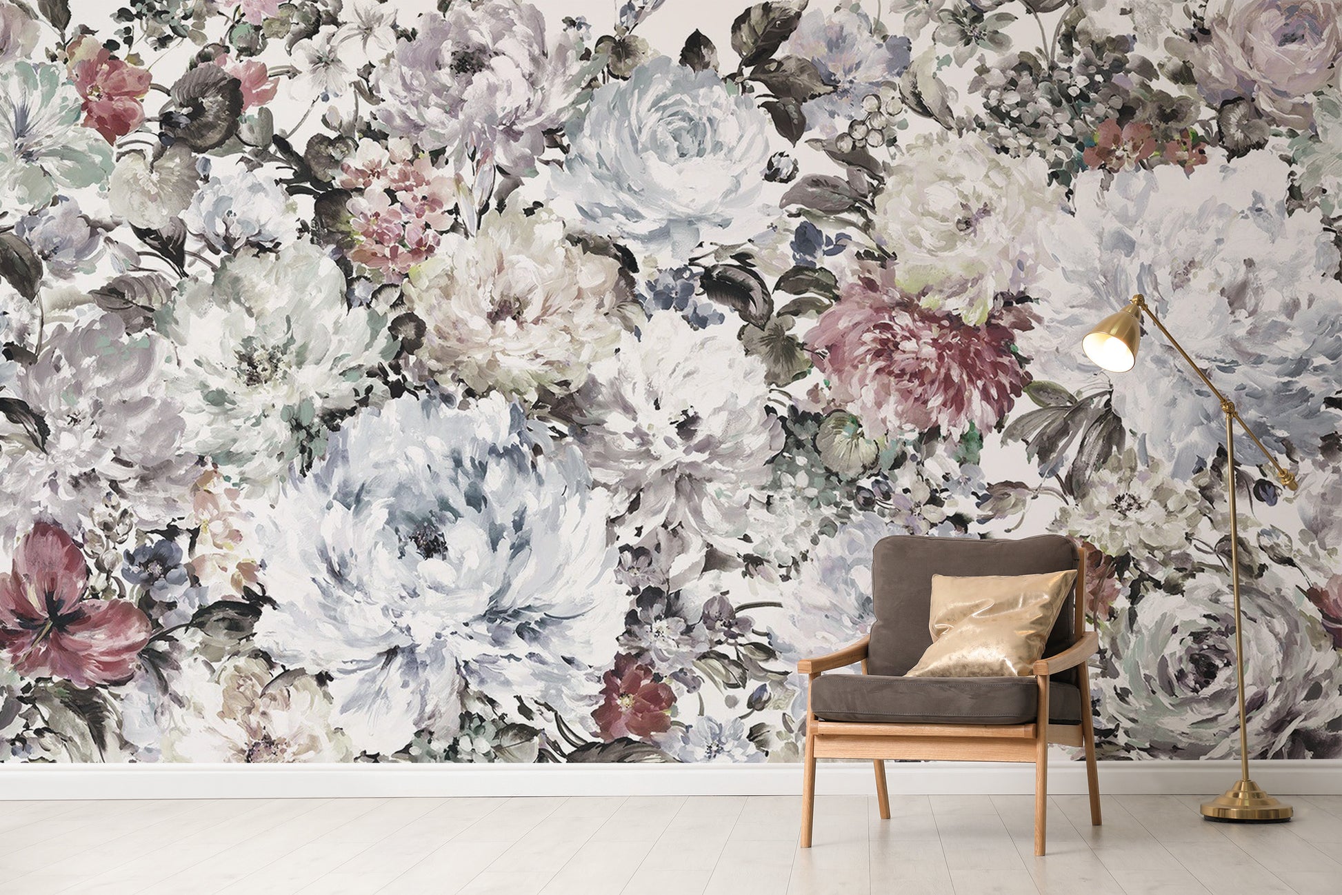 Soft pastel floral wallpaper for interiors
