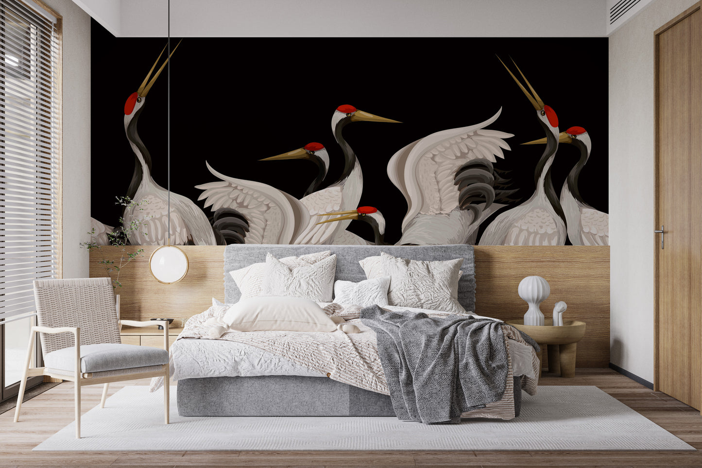 Japanese White Cranes Oriental Wallpaper Murals