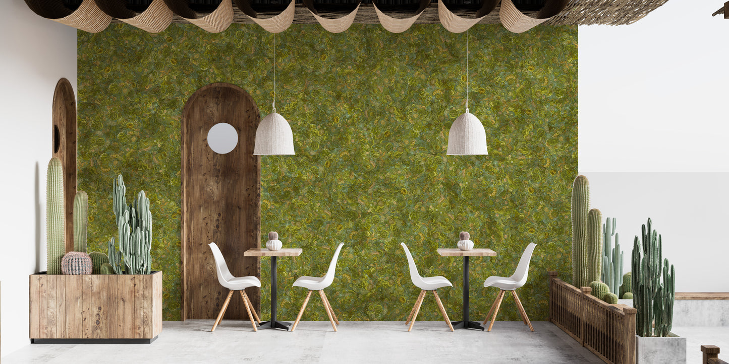 Embroidery Moss Green Color Wallpaper Murals