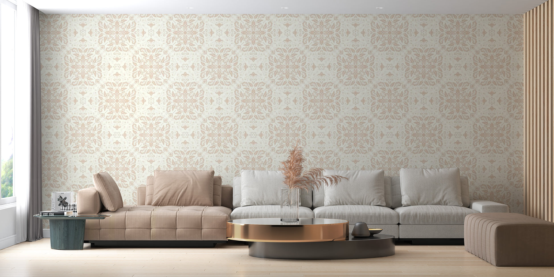 Beige mural featuring small damask motifs
