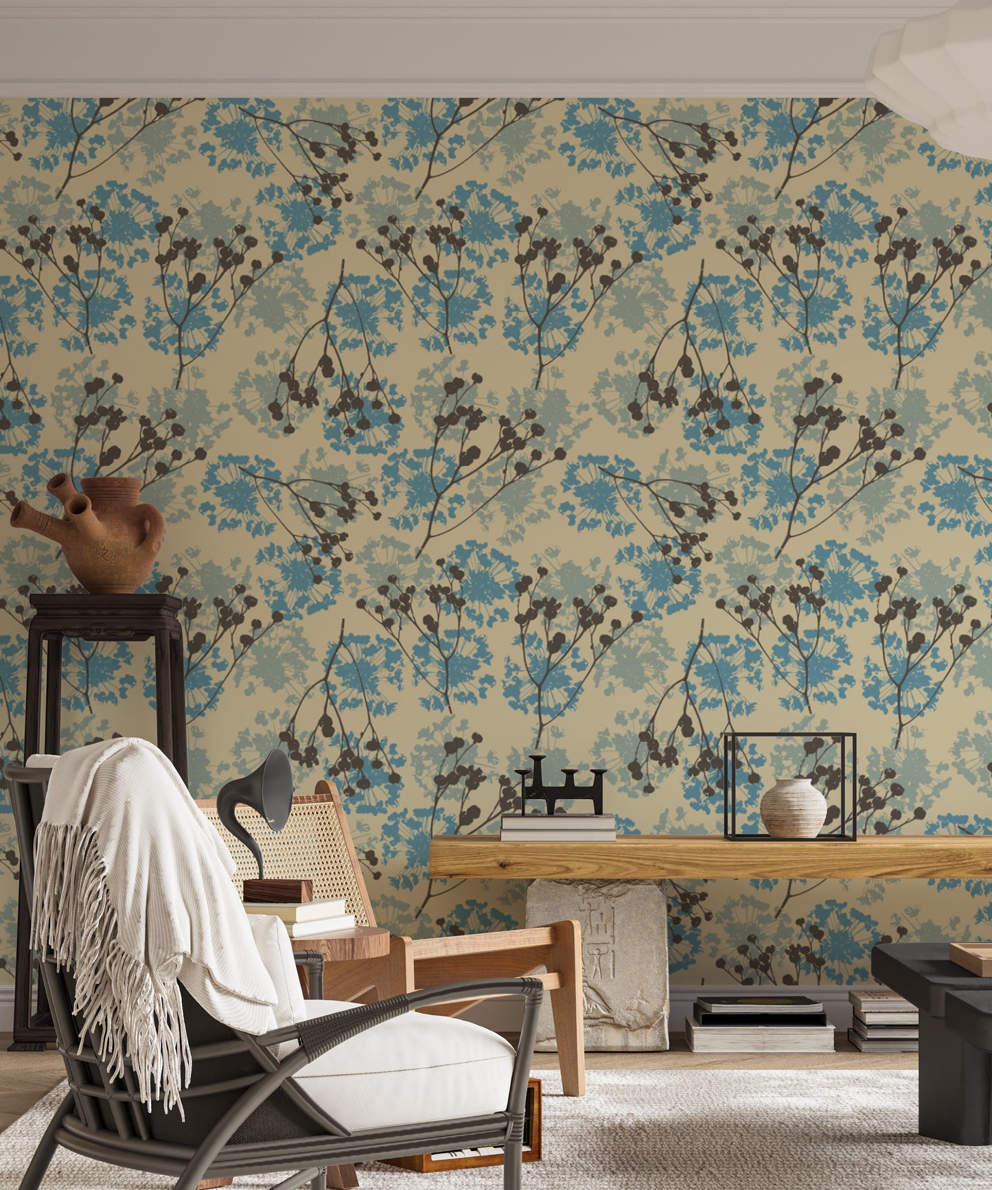 Subtle delicate floral mural with a timeless aesthetic.
