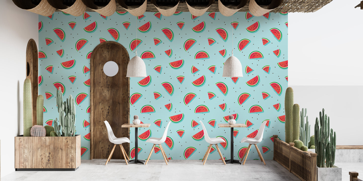 Cheerful watermelon print wall mural design
