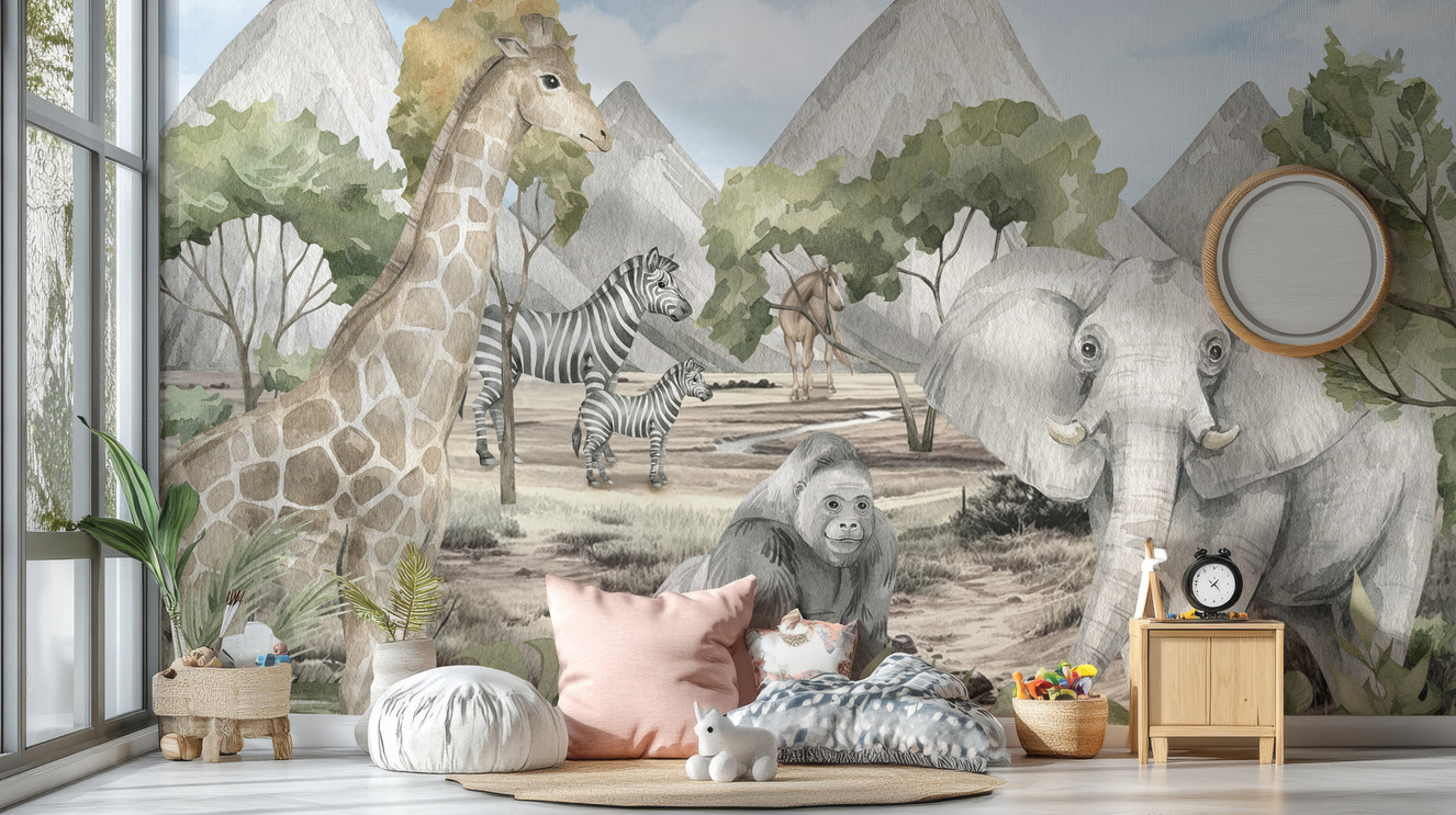 Savannah Serenity Wildlife Wall Mural for elegant spaces