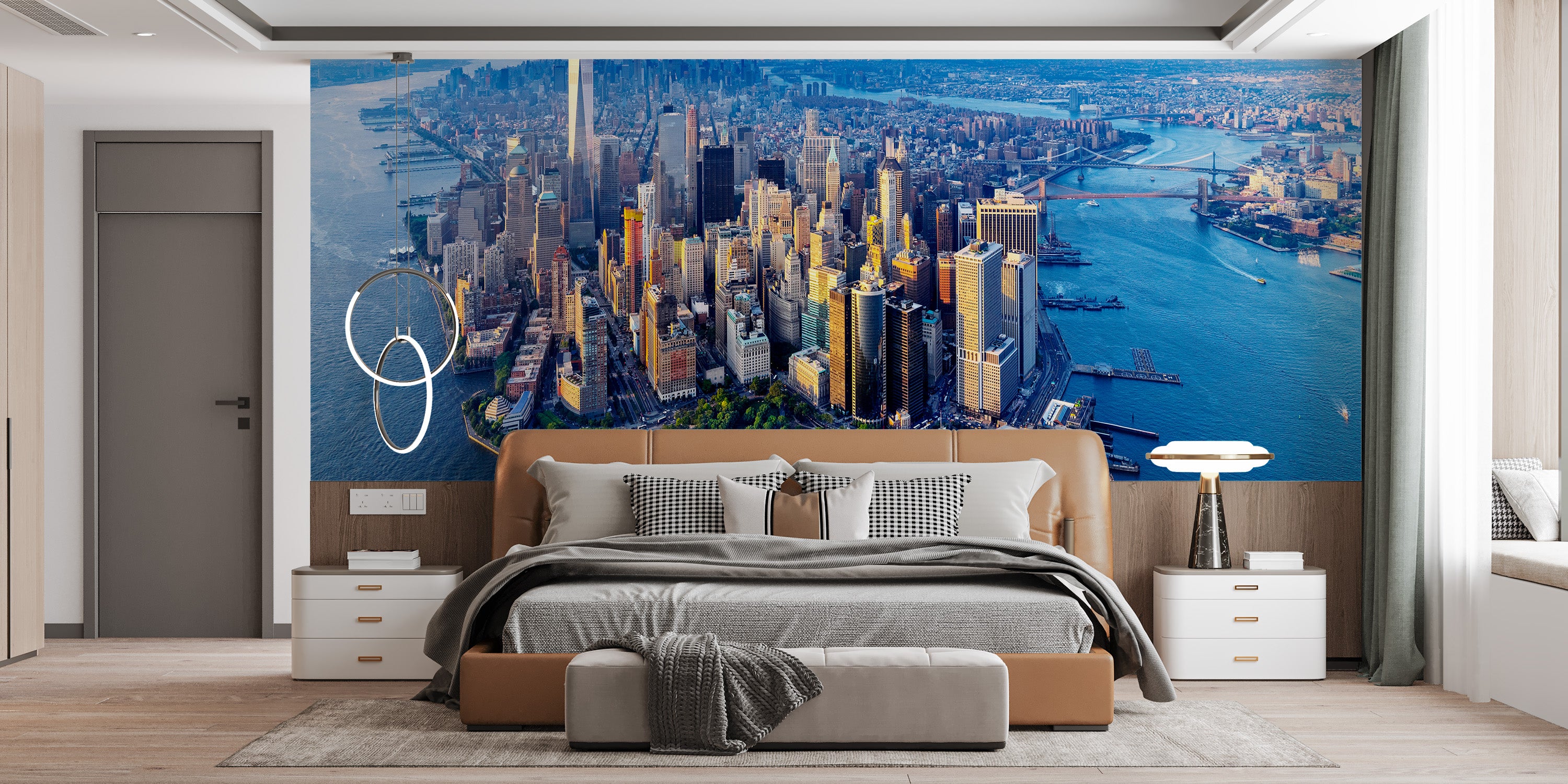 Manhattan skyline aerial view wallpaper for living rooms