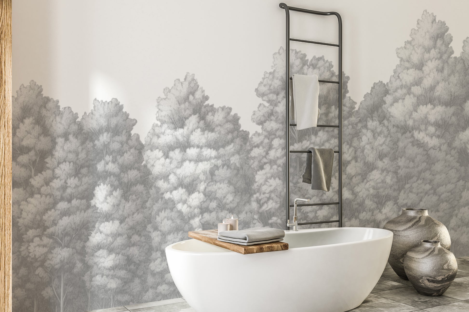 Soft grey painted trees wallpaper mural