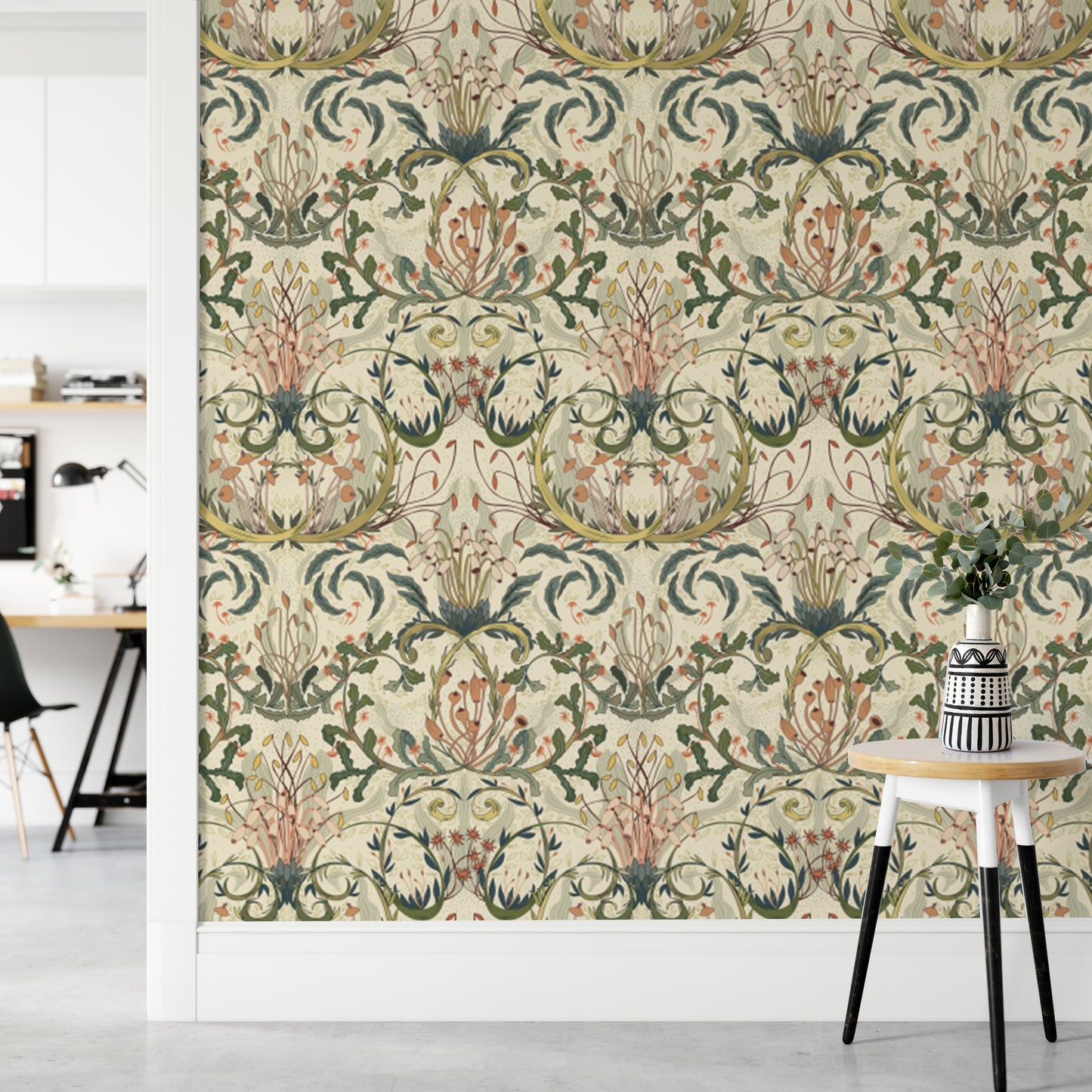 Enchanted Forest Tapestry wallpaper creates a lush woodland retreat.