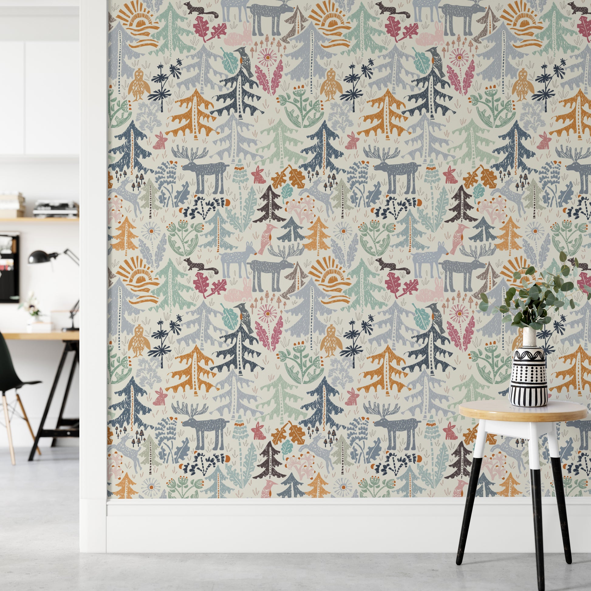 Whimsical Woodland Creatures Wallpaper Mural
