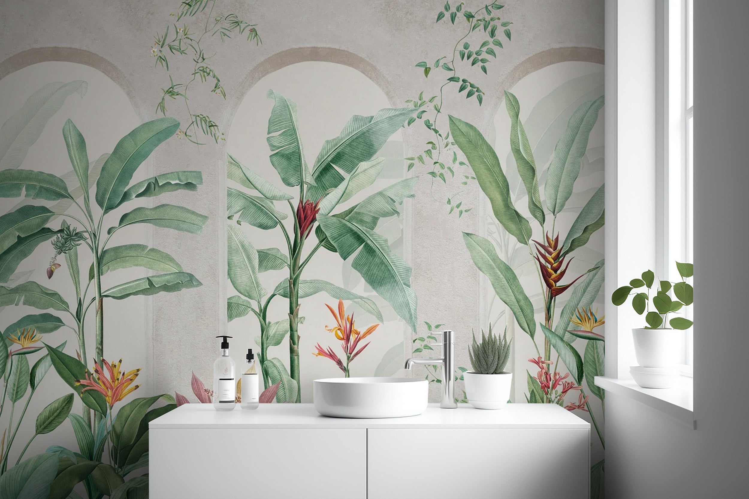 Green banana leaf wallpaper for tropical vibes