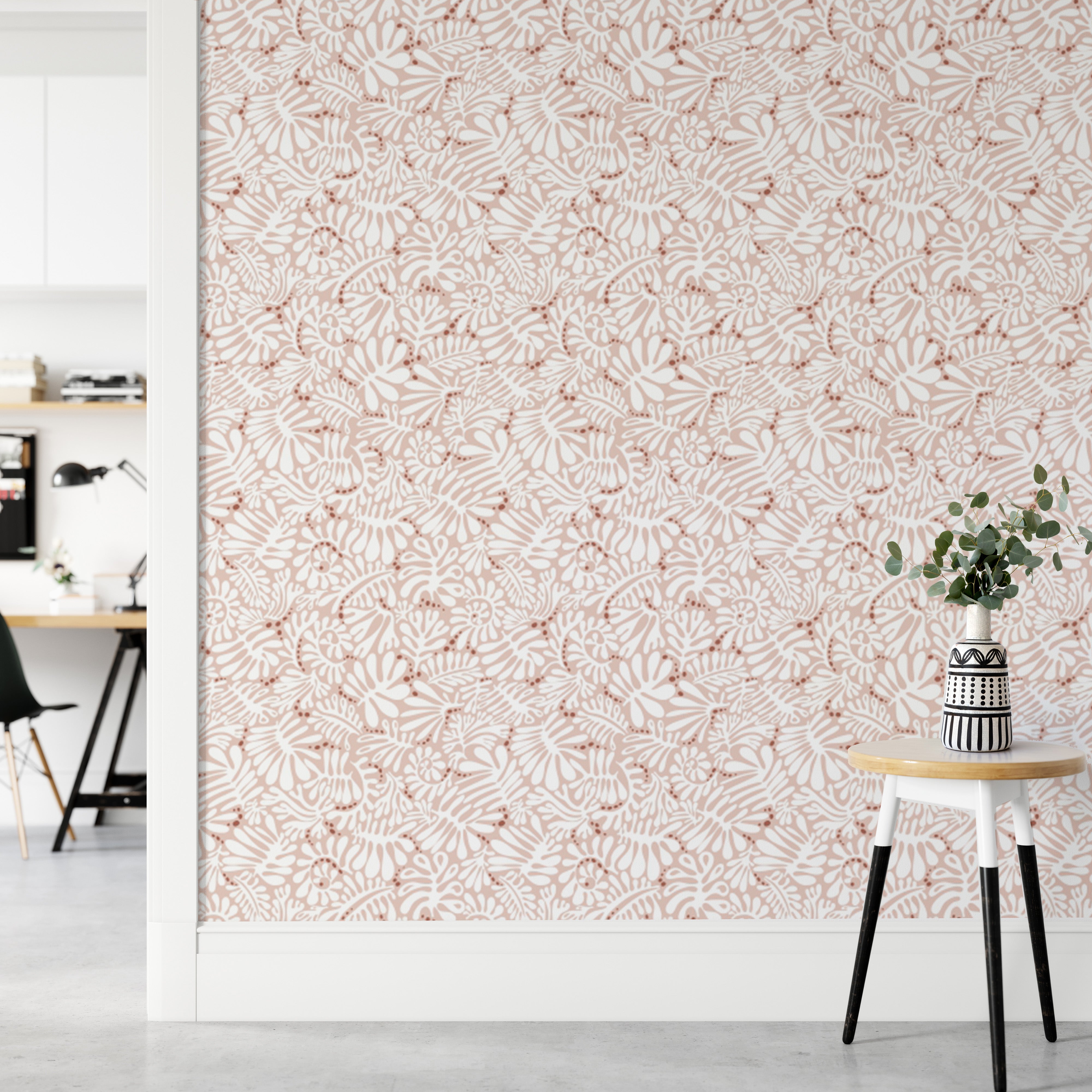 Whimsical blush botanical peel and stick wallpaper