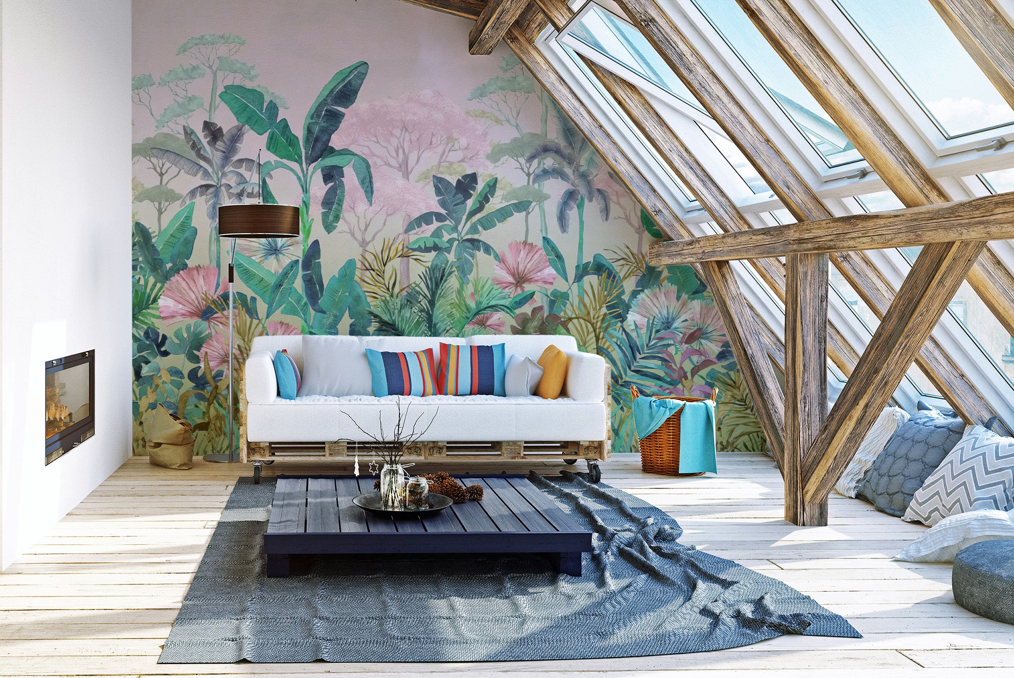 Tropical Jungle Watercolor Wallpaper for Renters