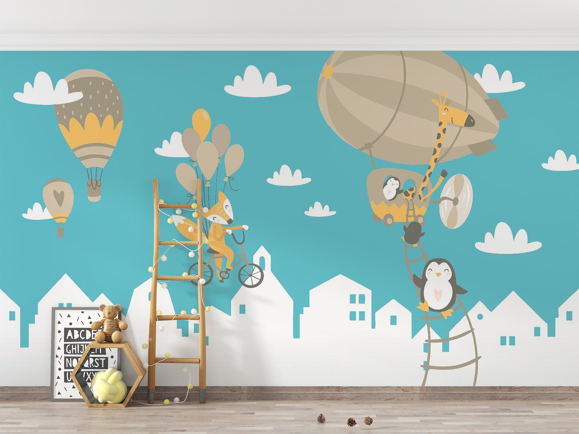 Kids Animated Motifs Wallpaper Mural with vibrant colors
