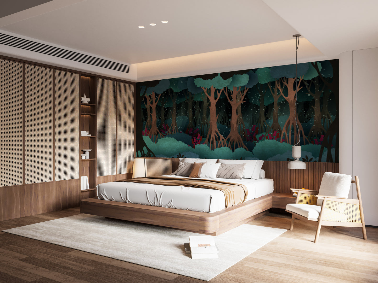 Green Watercolor Fairytale Forest Wallpaper Murals