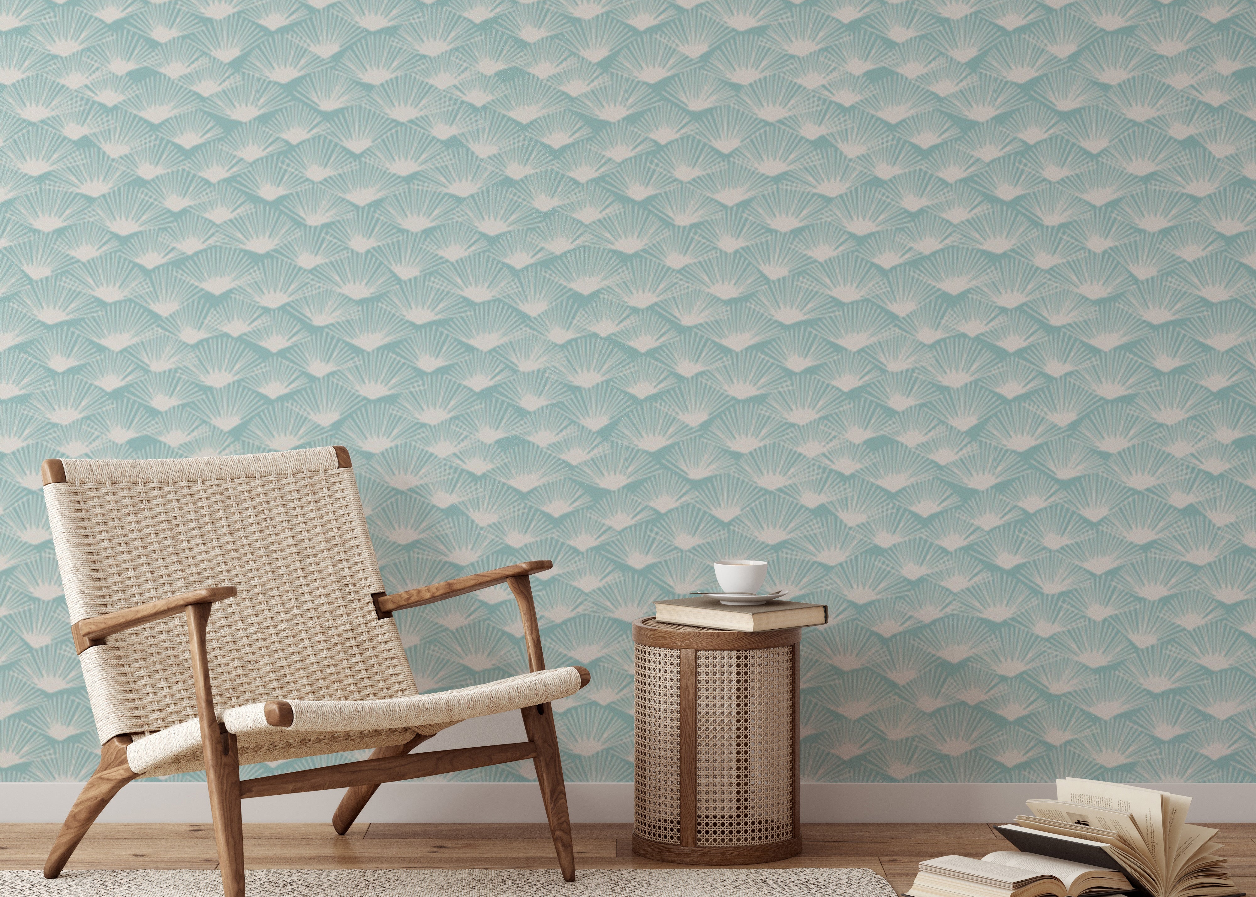 Aqua Fronds wallpaper with soothing abstract water tones.
