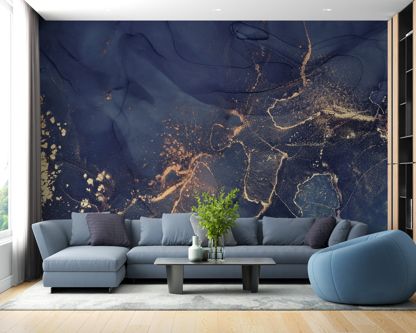 Dark Blue Alcohol Art Wallpaper Mural