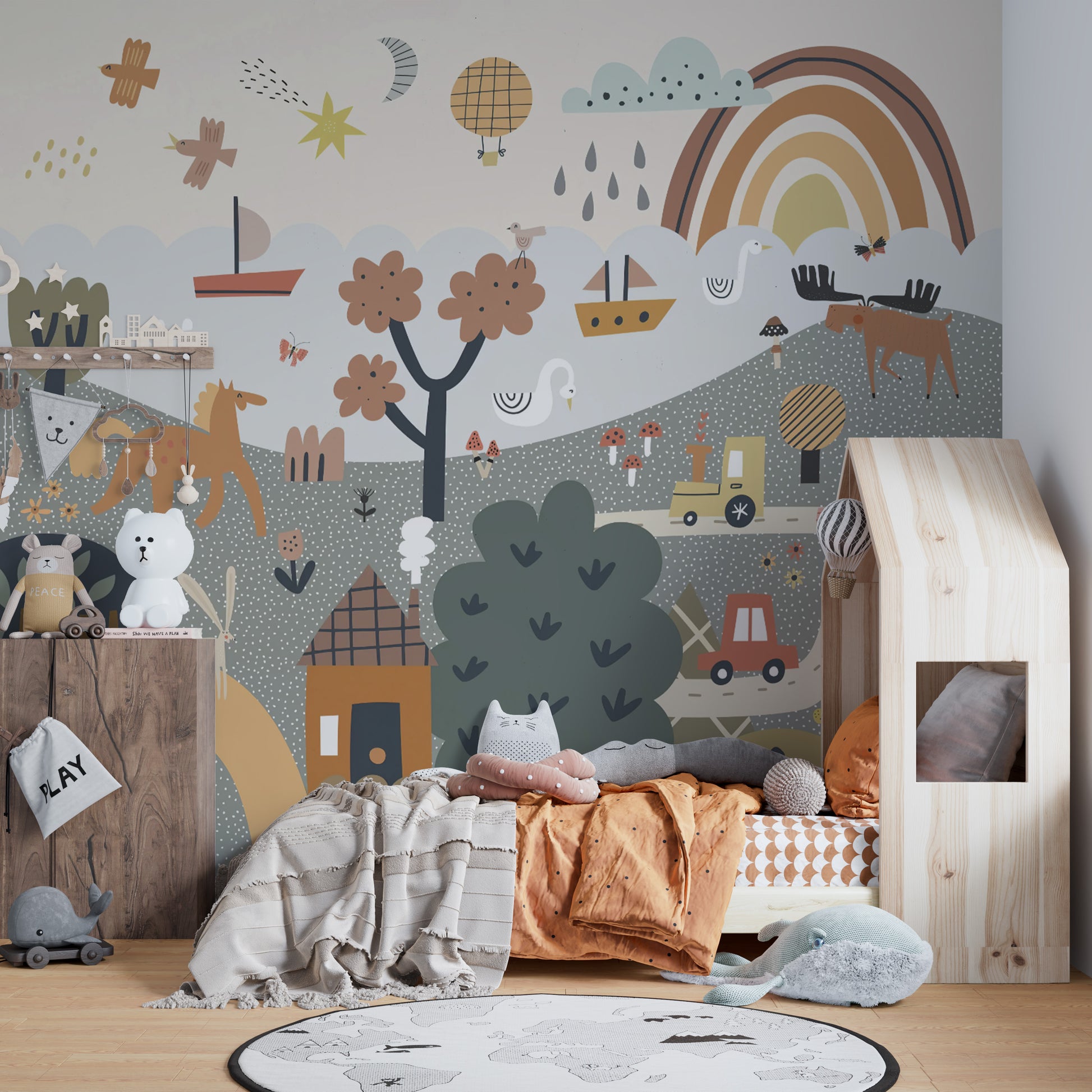 Whimsical Scandinavian forest kids wallpaper
