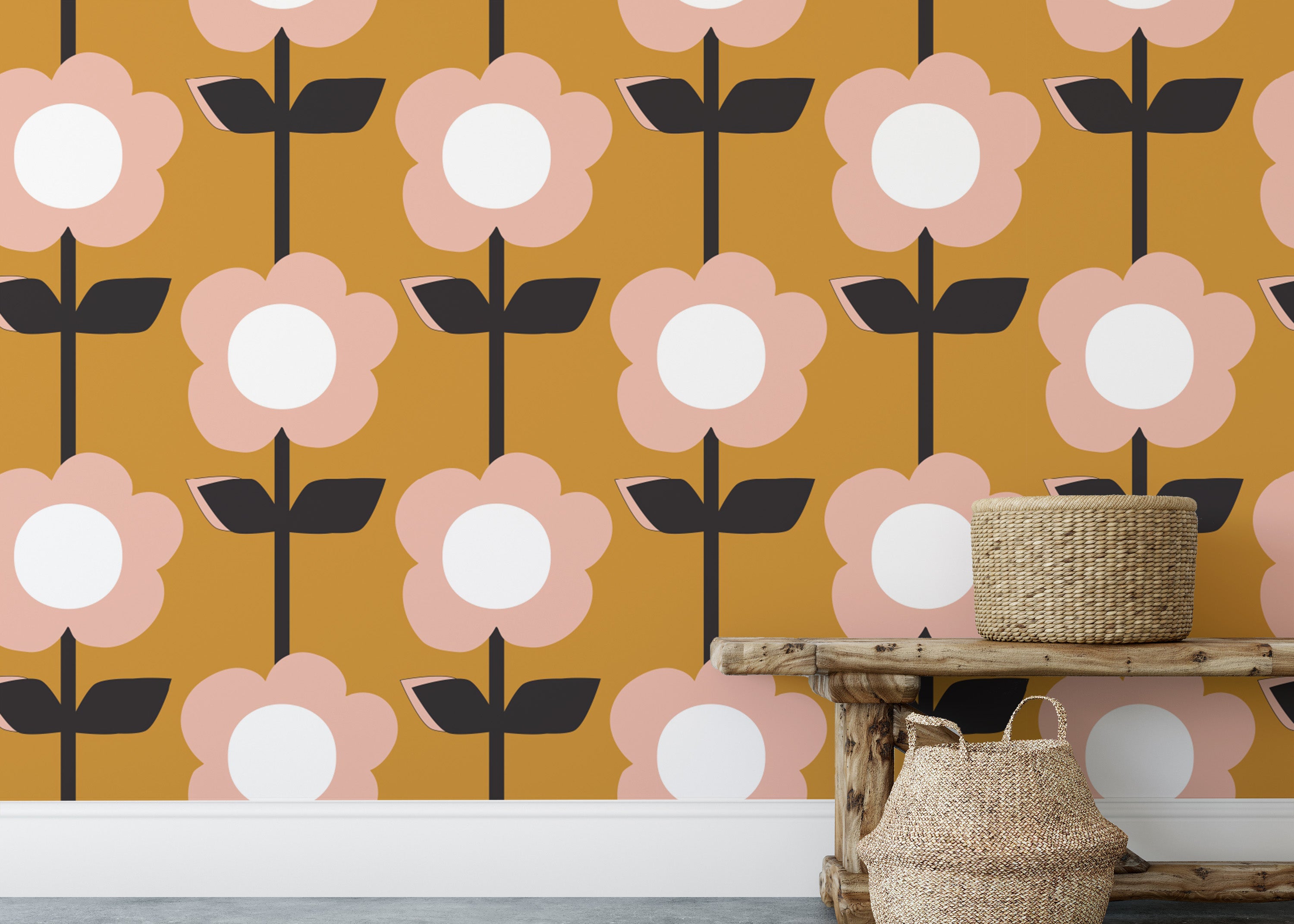 Refresh interiors with Flower Mustard Design Retro Wallpaper