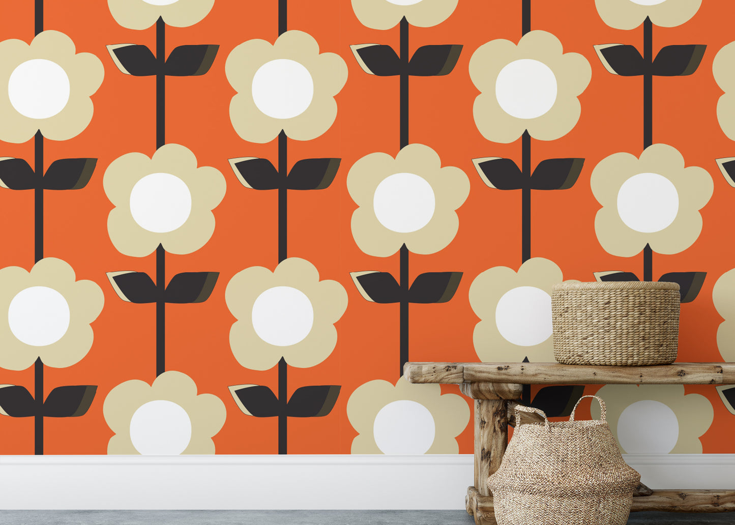 Groovy Retro Flower Orange Wallpaper for homes