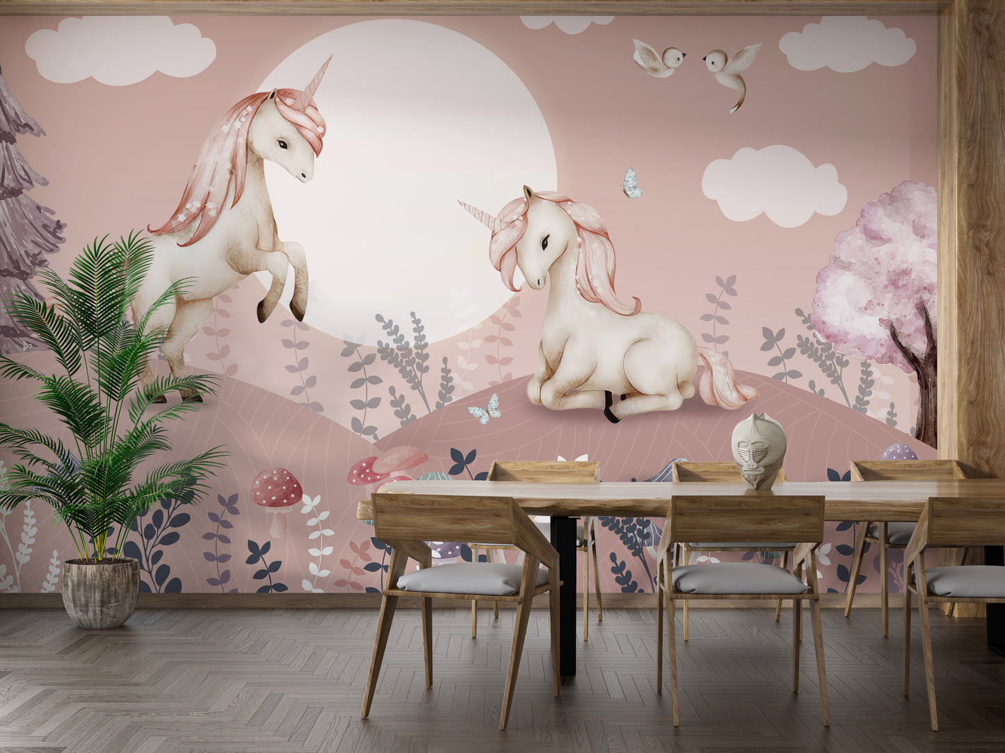 Girls' room mural featuring a dreamy pink Pegasus design
