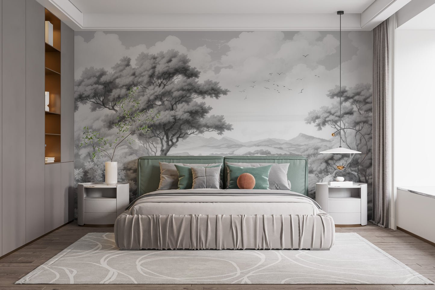 Gray Color Sketched Town Wallpaper Mural