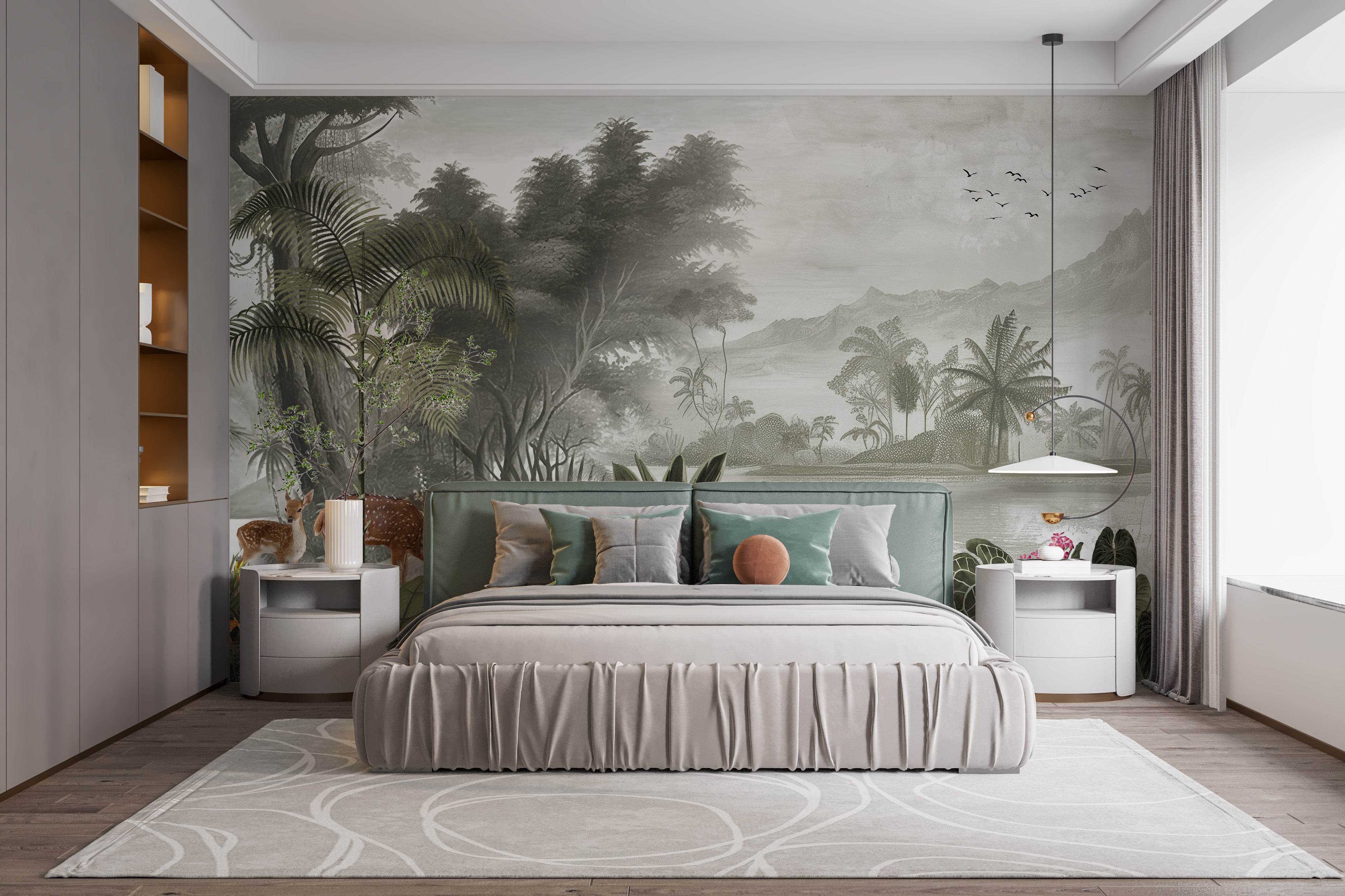 Lush jungle kingdom wallpaper mural tones
