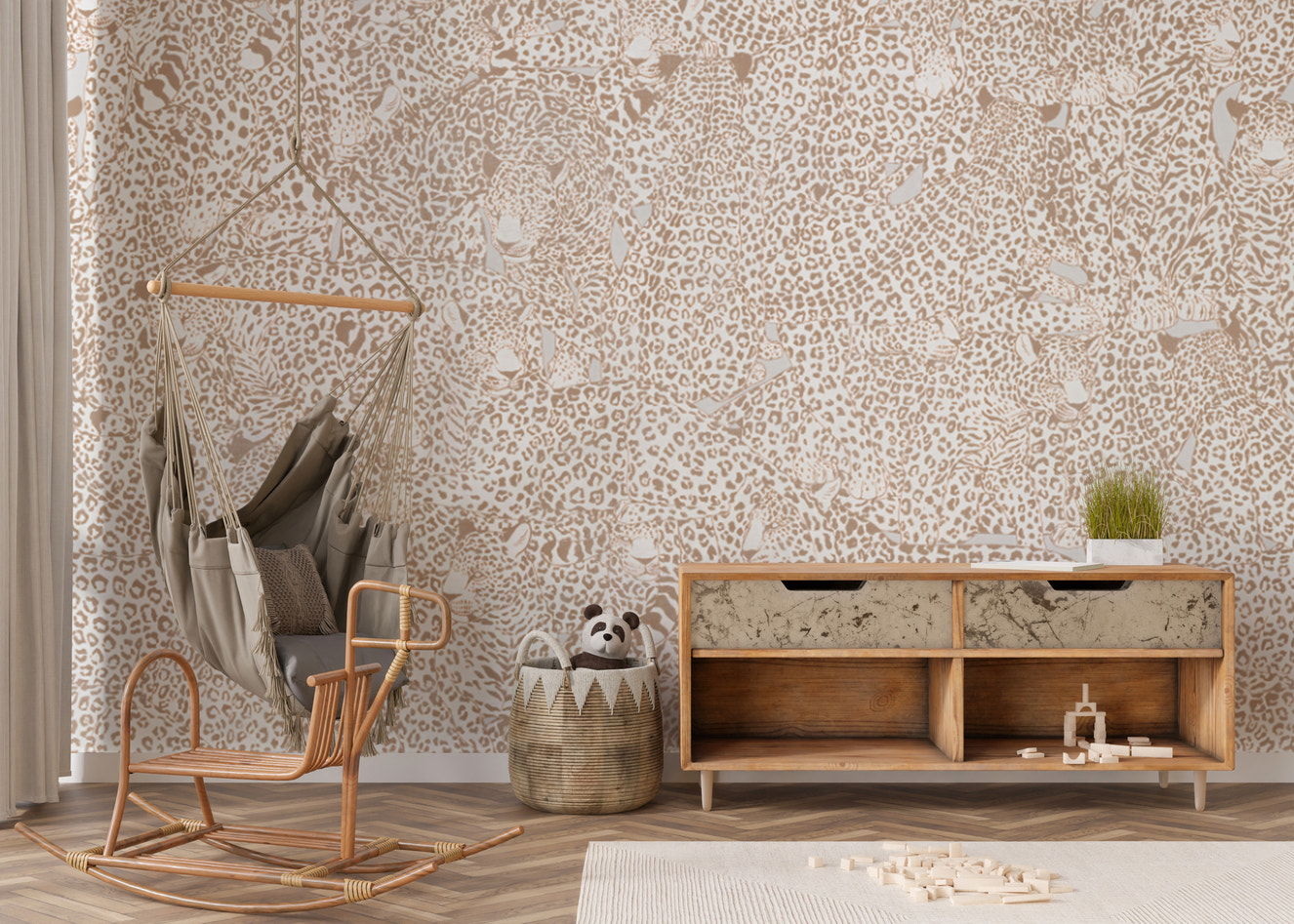 Modern cheetah print wallpaper adds a fierce touch to walls.
