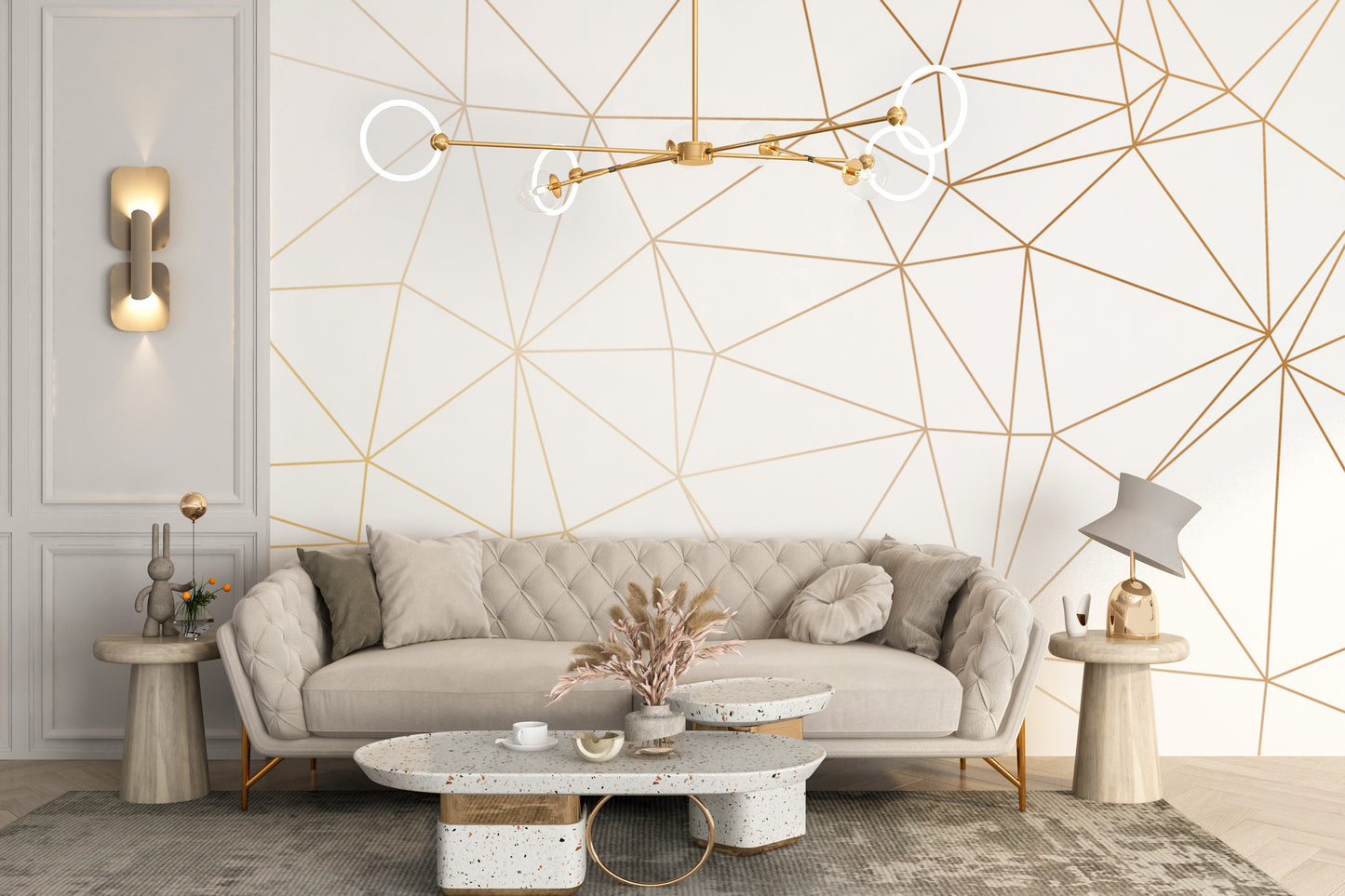 Gold Polygonal Strip Geometric Wallpaper Murals