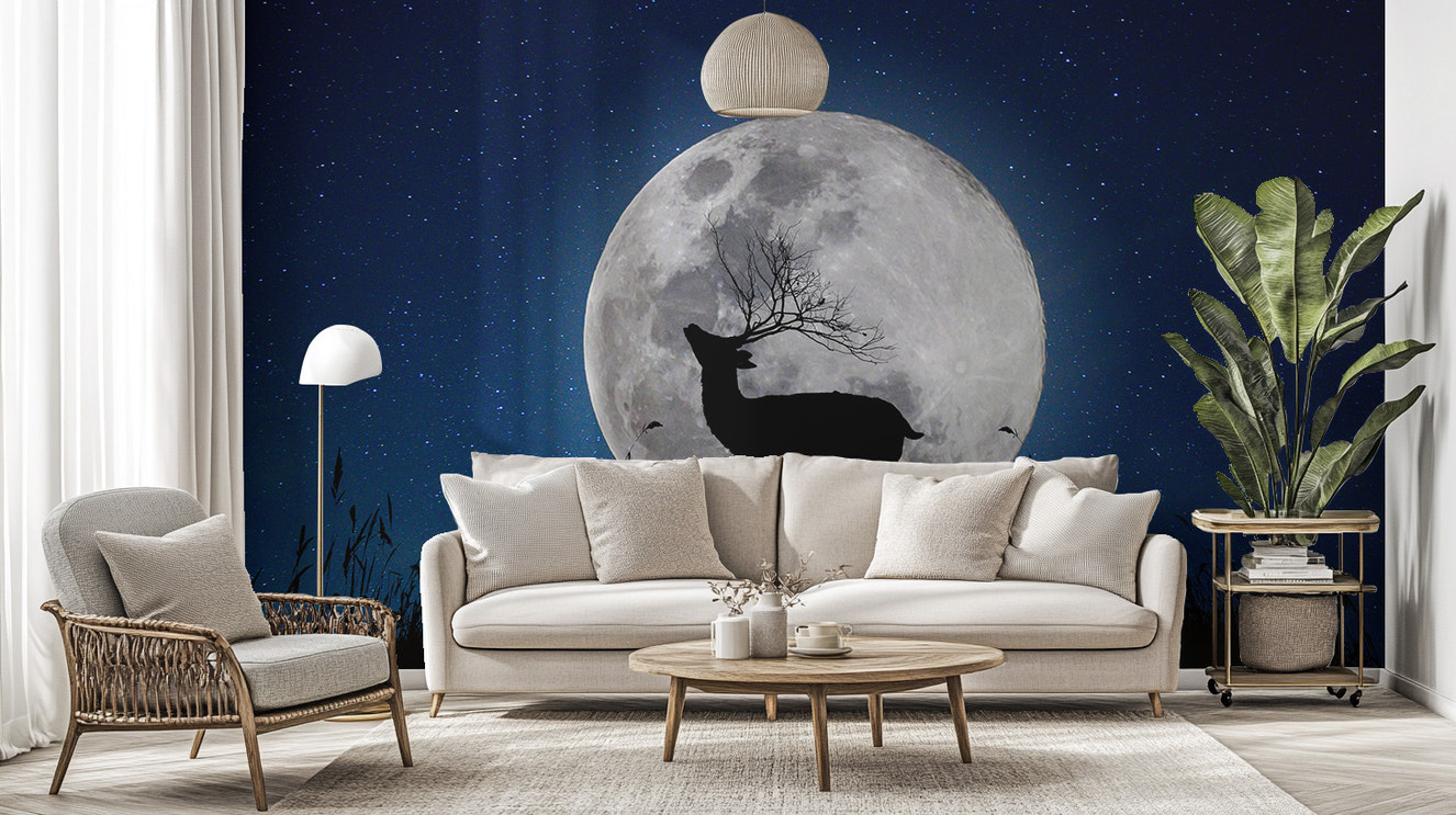 Skyward Stag Lunar Watcher Halloween Night wall decor wallpaper