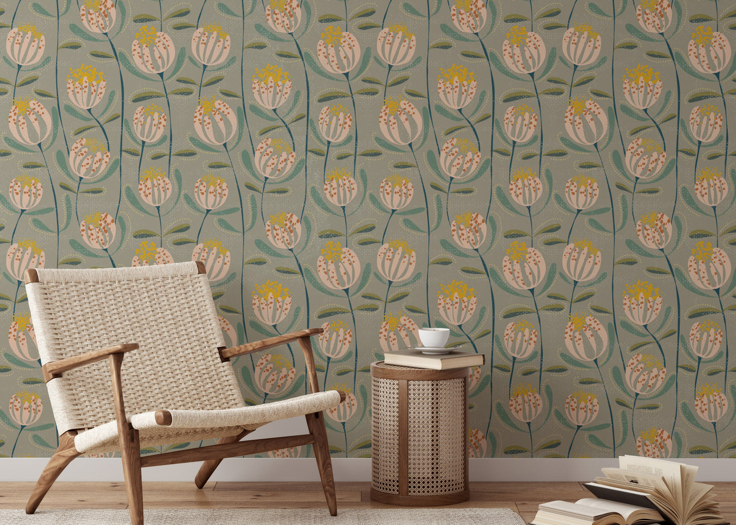 Earthy Skandi wallpaper with blooming charm