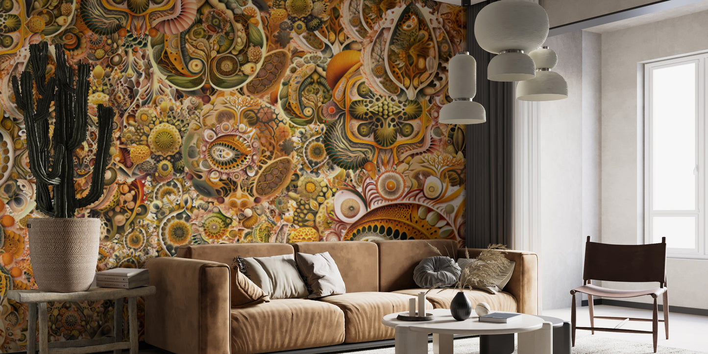 Yellow Brown Abstract Haeckel Wallpaper Murals