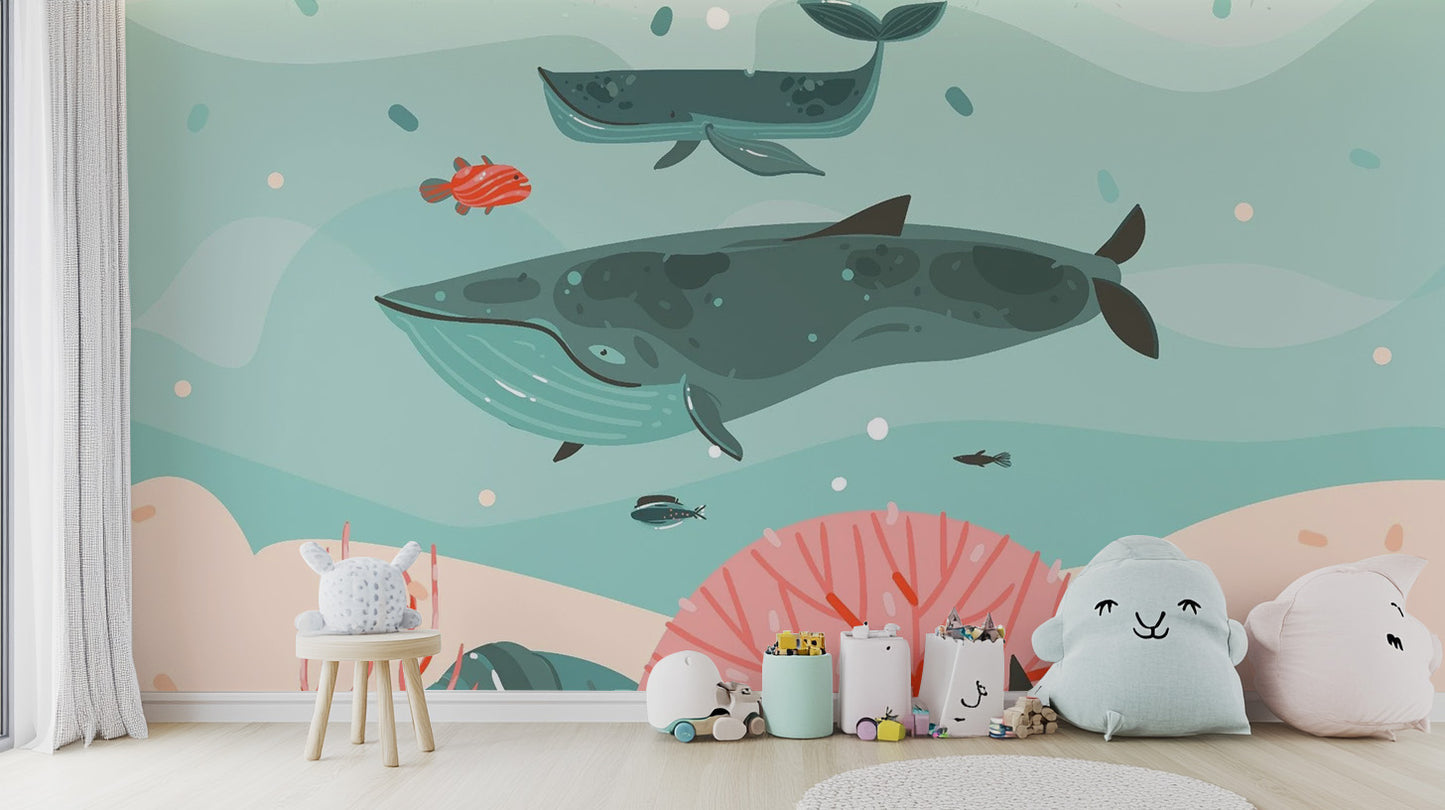 Whale Adventure Underwater Wallpaper Mural for Kids