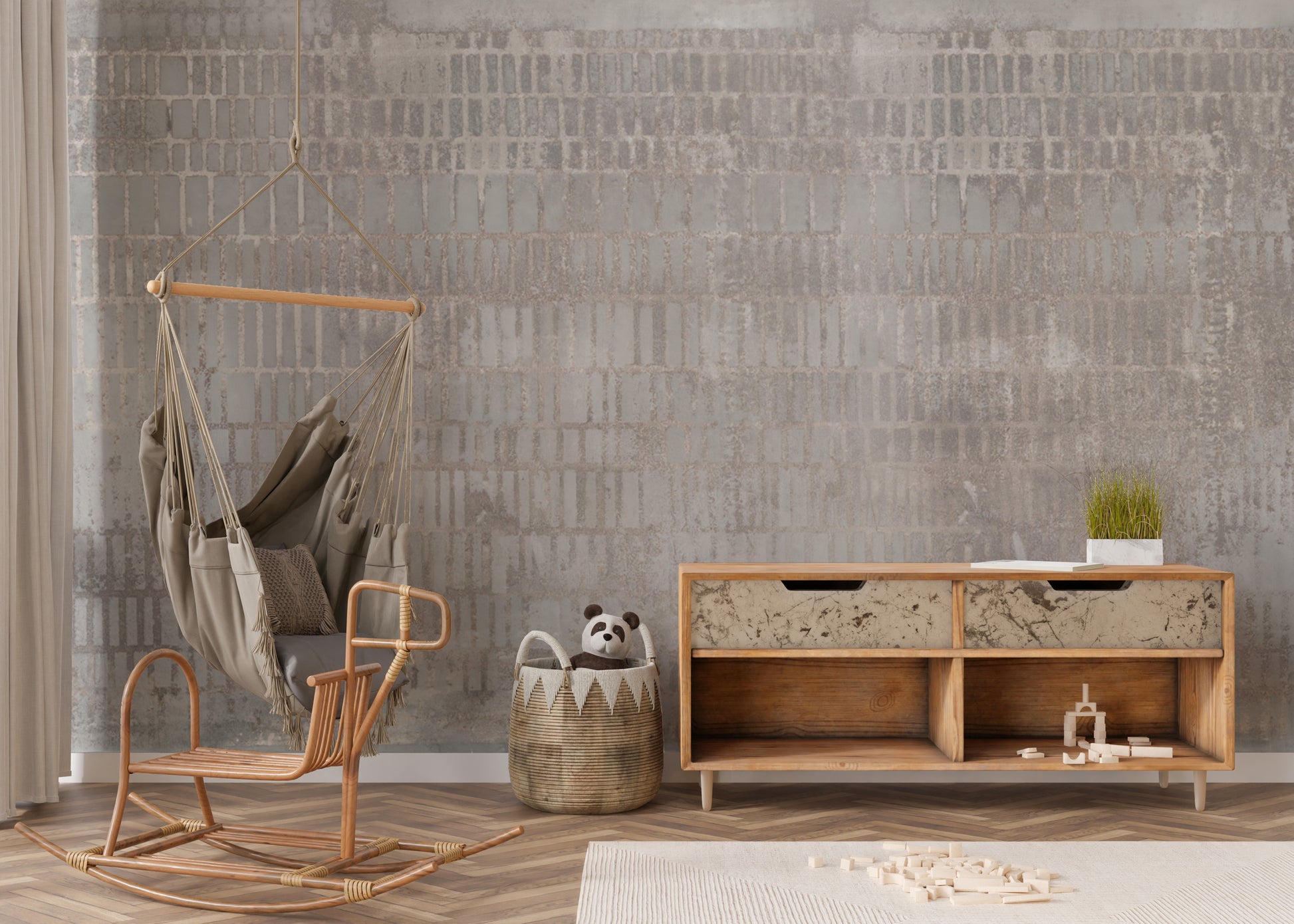 Contemporary grid design wallpaper with concrete texture
