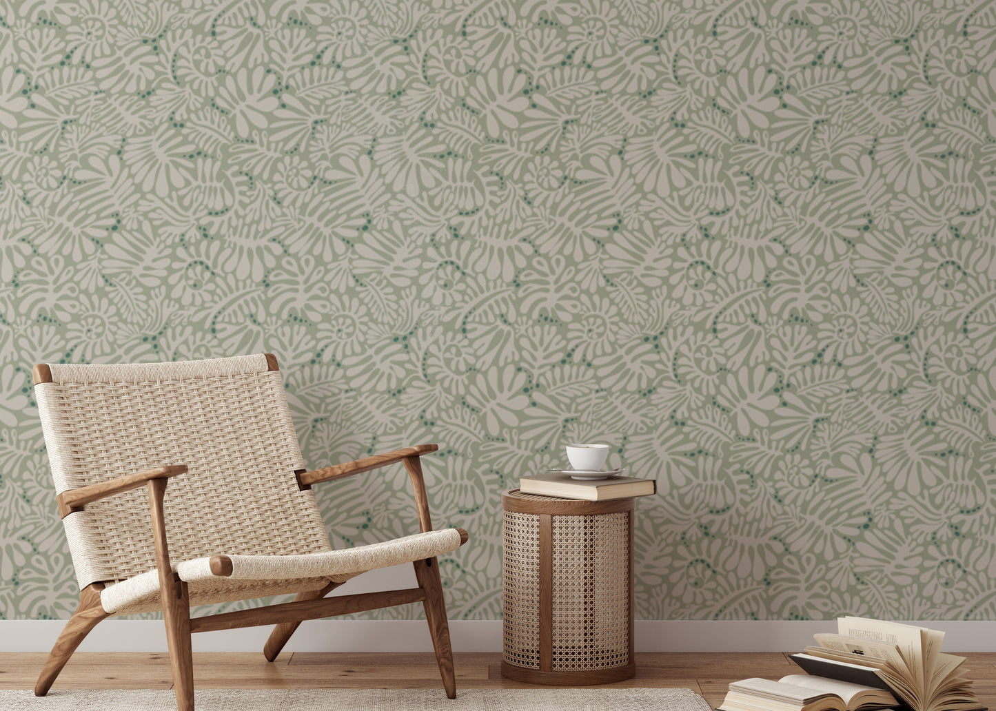 Chic sage green wallpaper for modern interiors