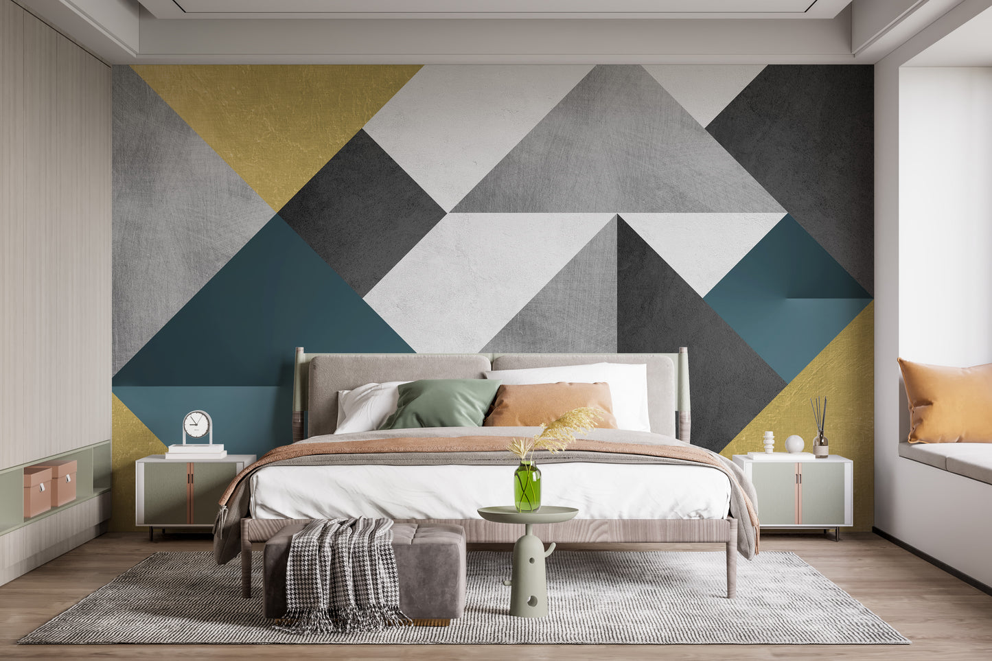 Blue & Yellow Abstract Geometric Multicolor Triangle Wallpaper Mural