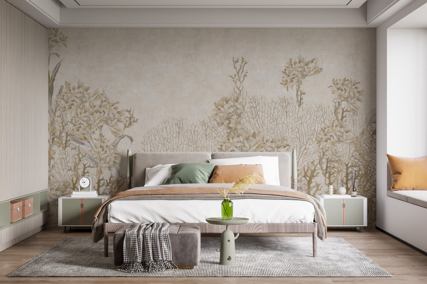 Monotone Sepia Flowers Shaded Wallpaper Murals