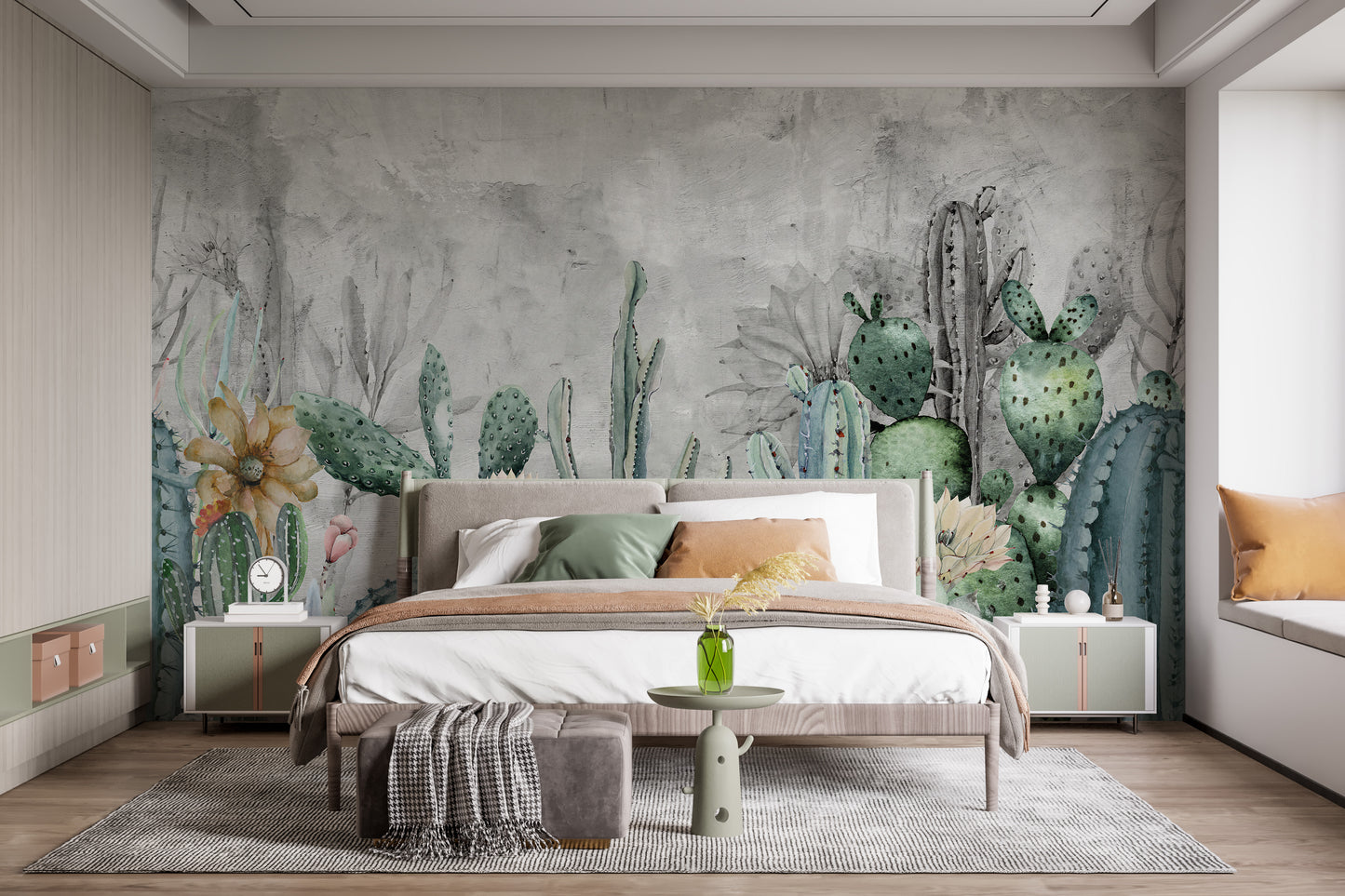 Scenic desert with cactus wall mural design
