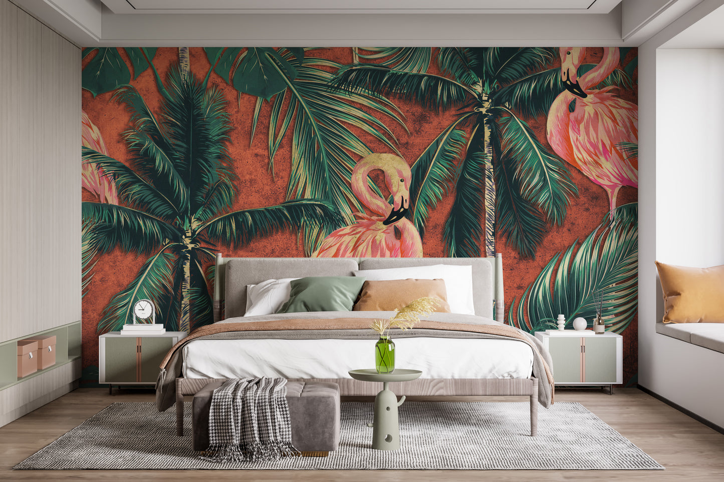 Coral Flamingo Wallpaper Mural - Giffywalls